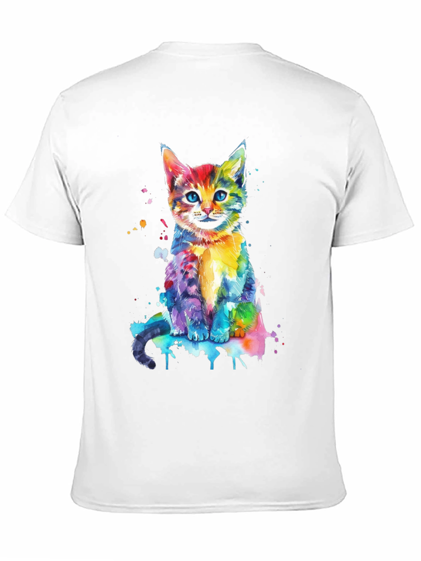 Black Watercolor Cat Graphic Tee - Vibrant Colorful Kitten Shirt view 11