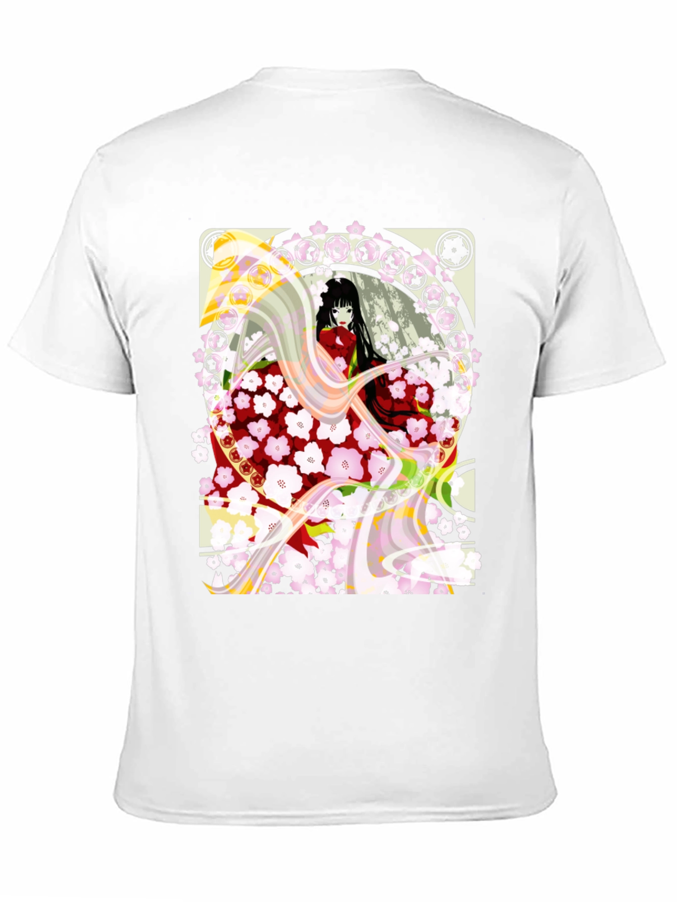 Anime Girl Cherry Blossom Black T-Shirt - 11