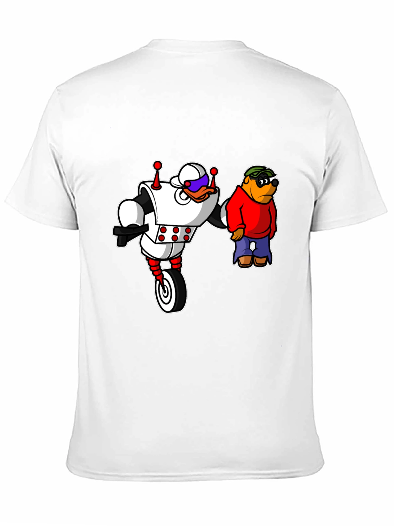 Black Robot Duck and Cartoon Bear Graphic T-Shirt view 11