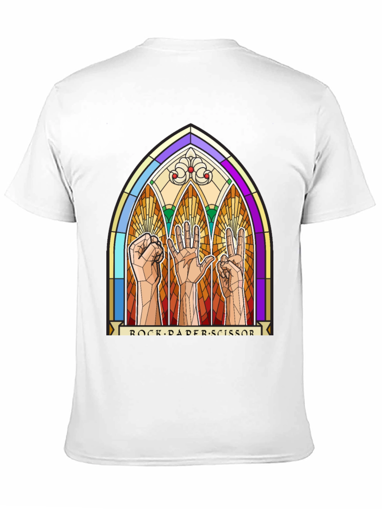 Black Rock Paper Scissors Stained Glass Graphic T-Shirt view 11