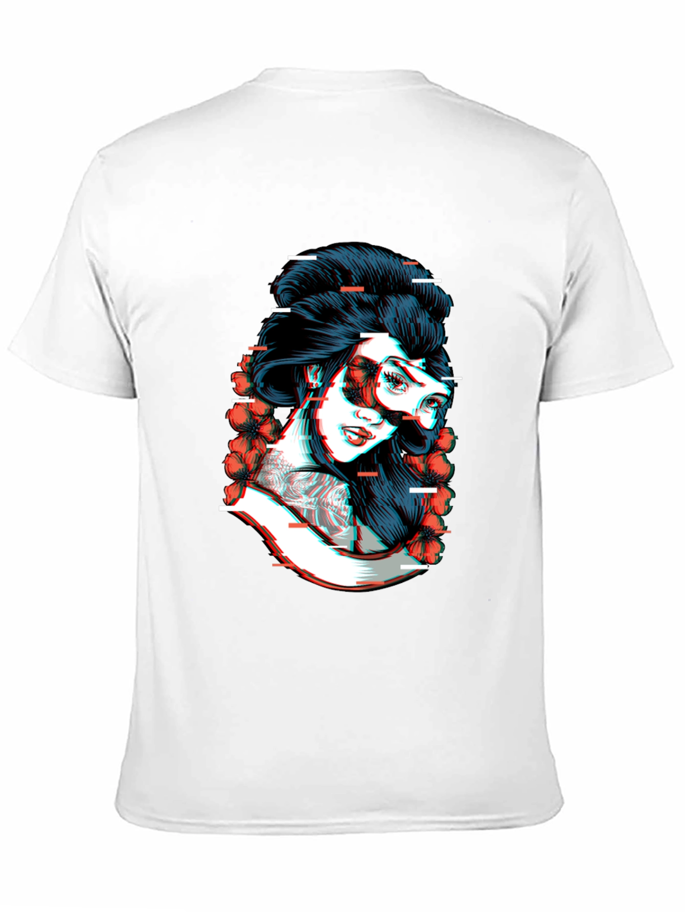 Black Glitch Geisha Graphic Tee - Black Cotton T-Shirt view 11