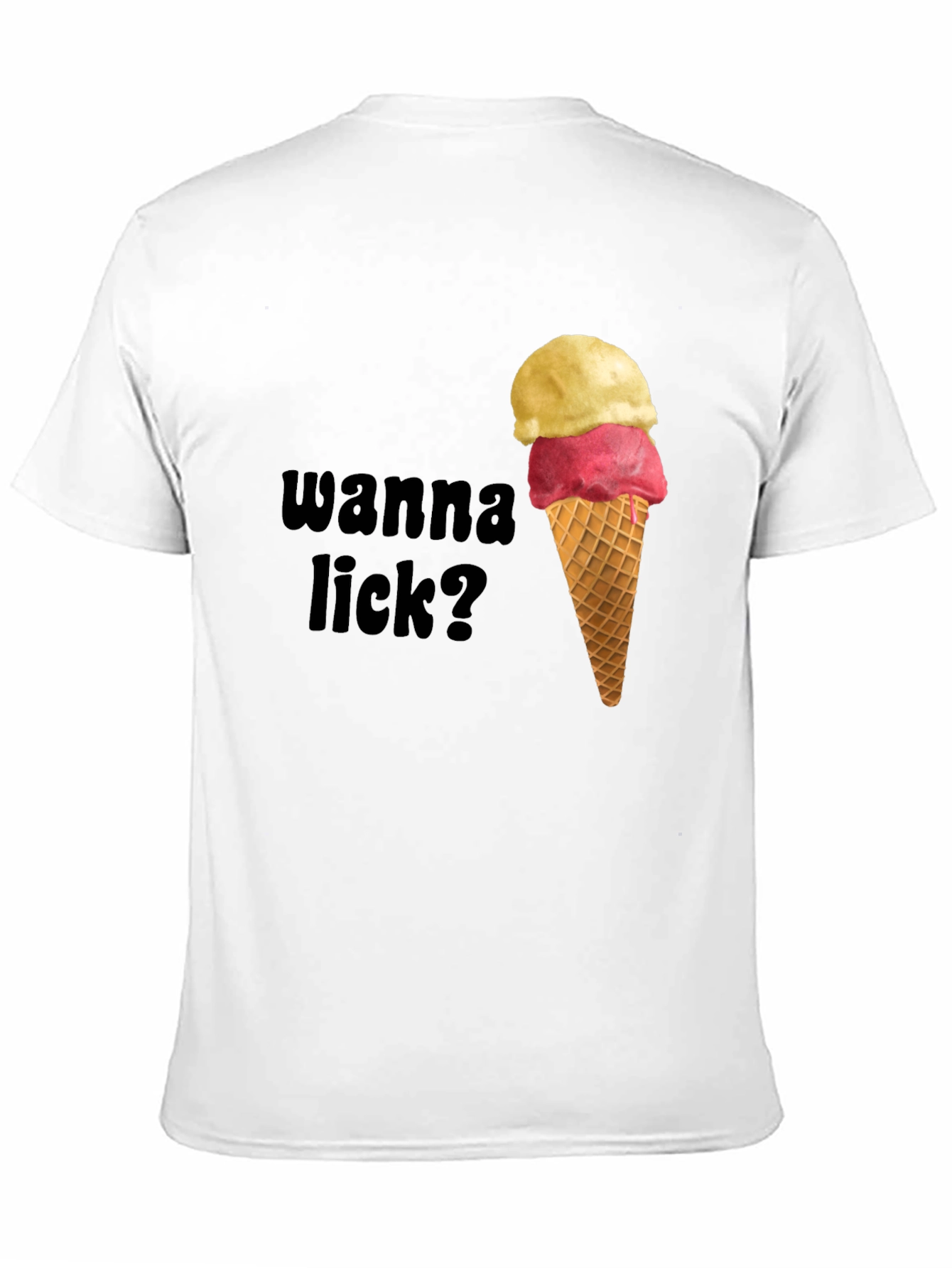Black Ice Cream Graphic Tee - Wanna Lick? Novelty Shirt view 11