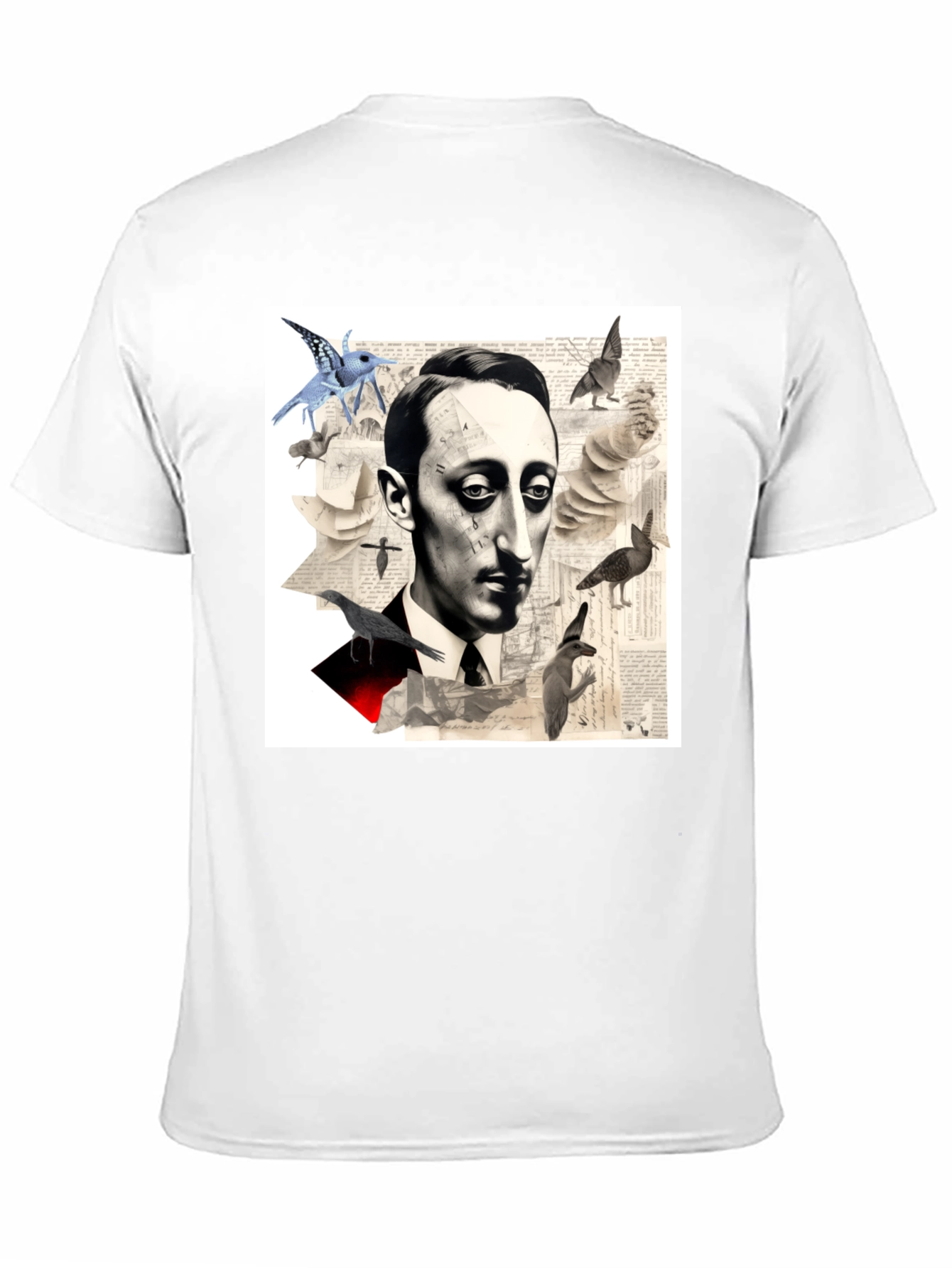 Black Surrealist Literary T-Shirt: Portrait with Birds view 11