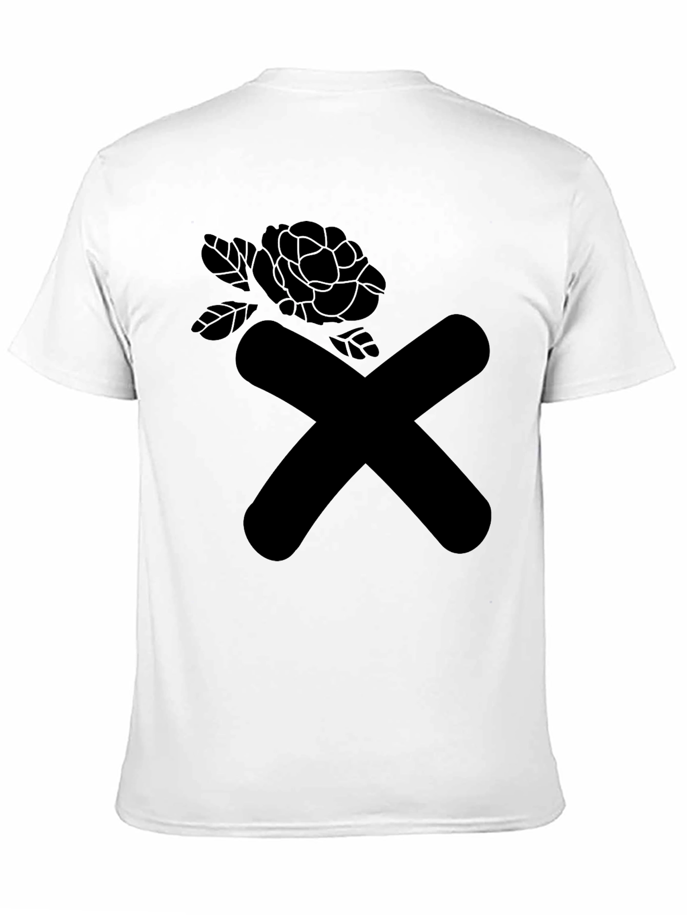 Black Modern Graphic Tee - Black X & Rose Design view 11