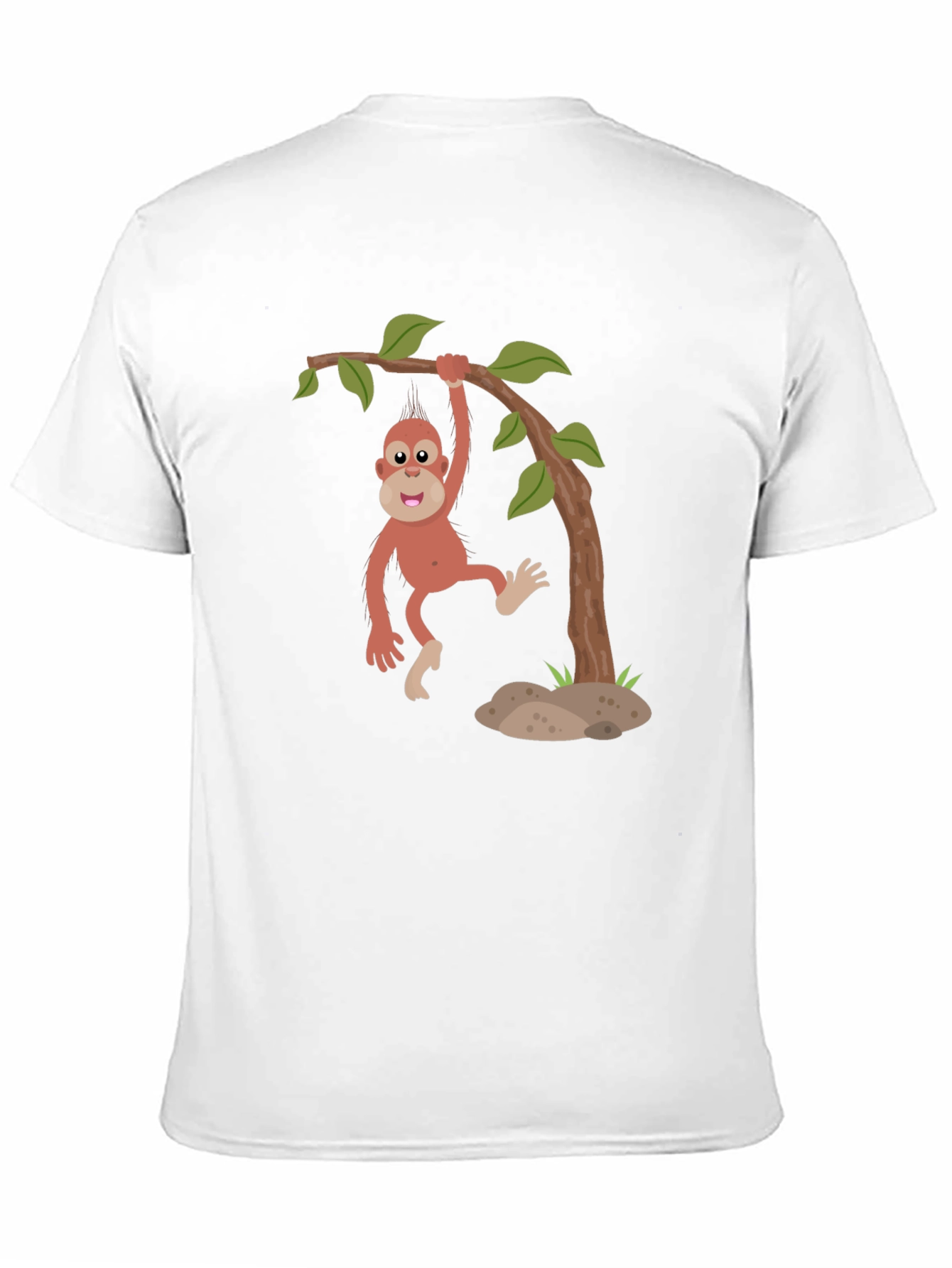 Cartoon Monkey Hanging from Tree Black T-Shirt - 11