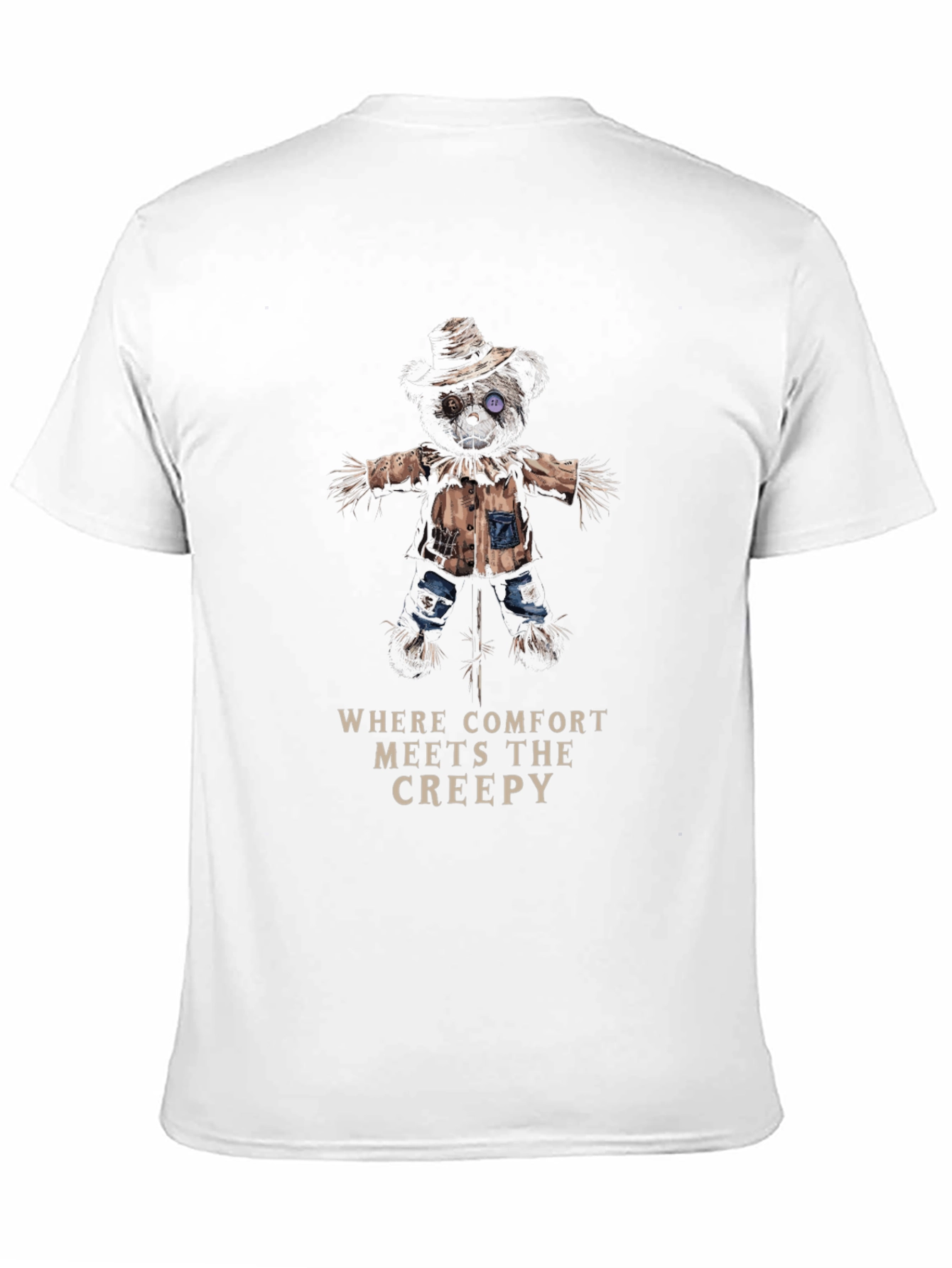 Black Creepy Comfort T-Shirt - Scarecrow Bear Design view 11