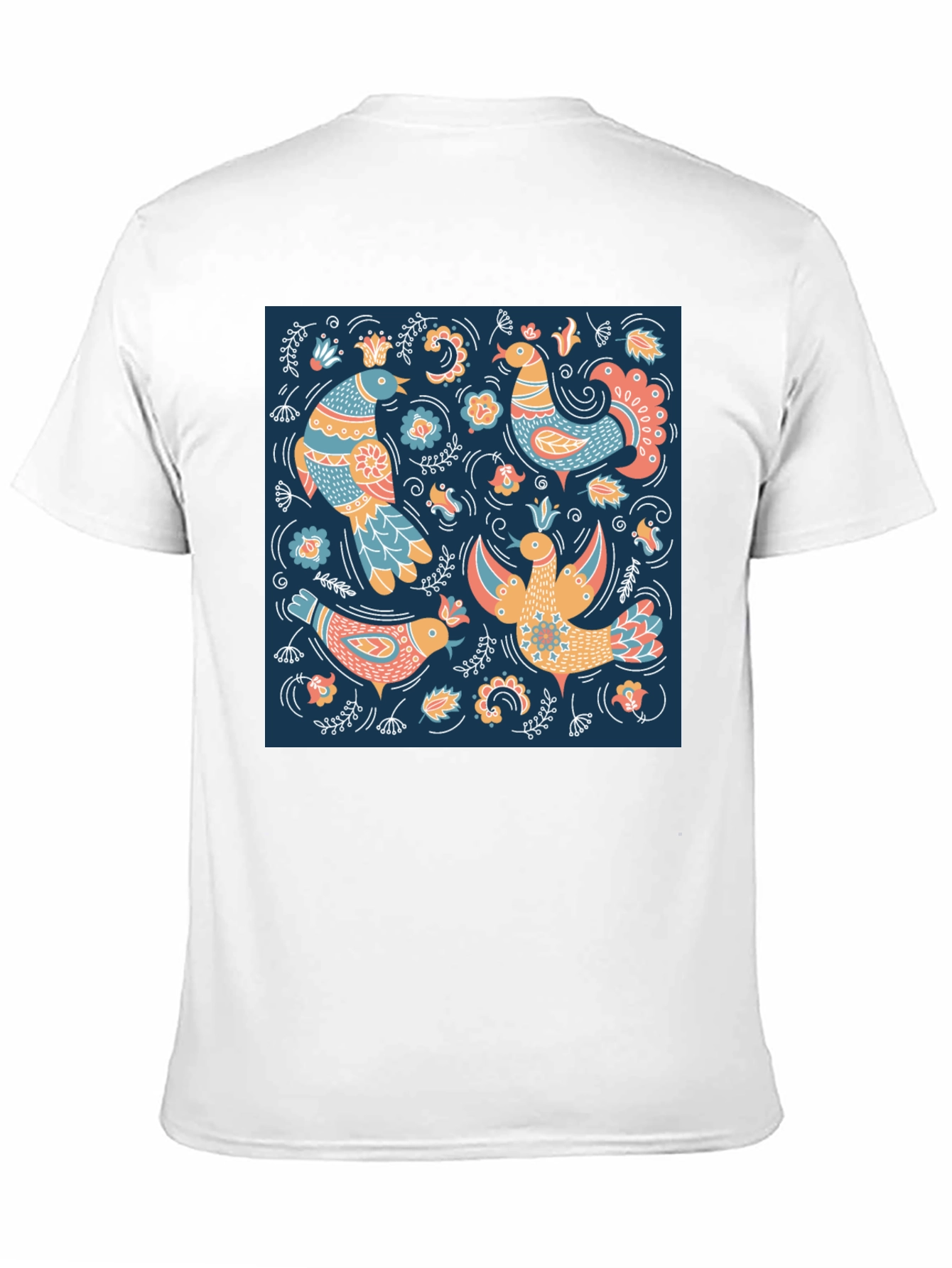 Black Black T-Shirt with Bird Pattern Print view 11