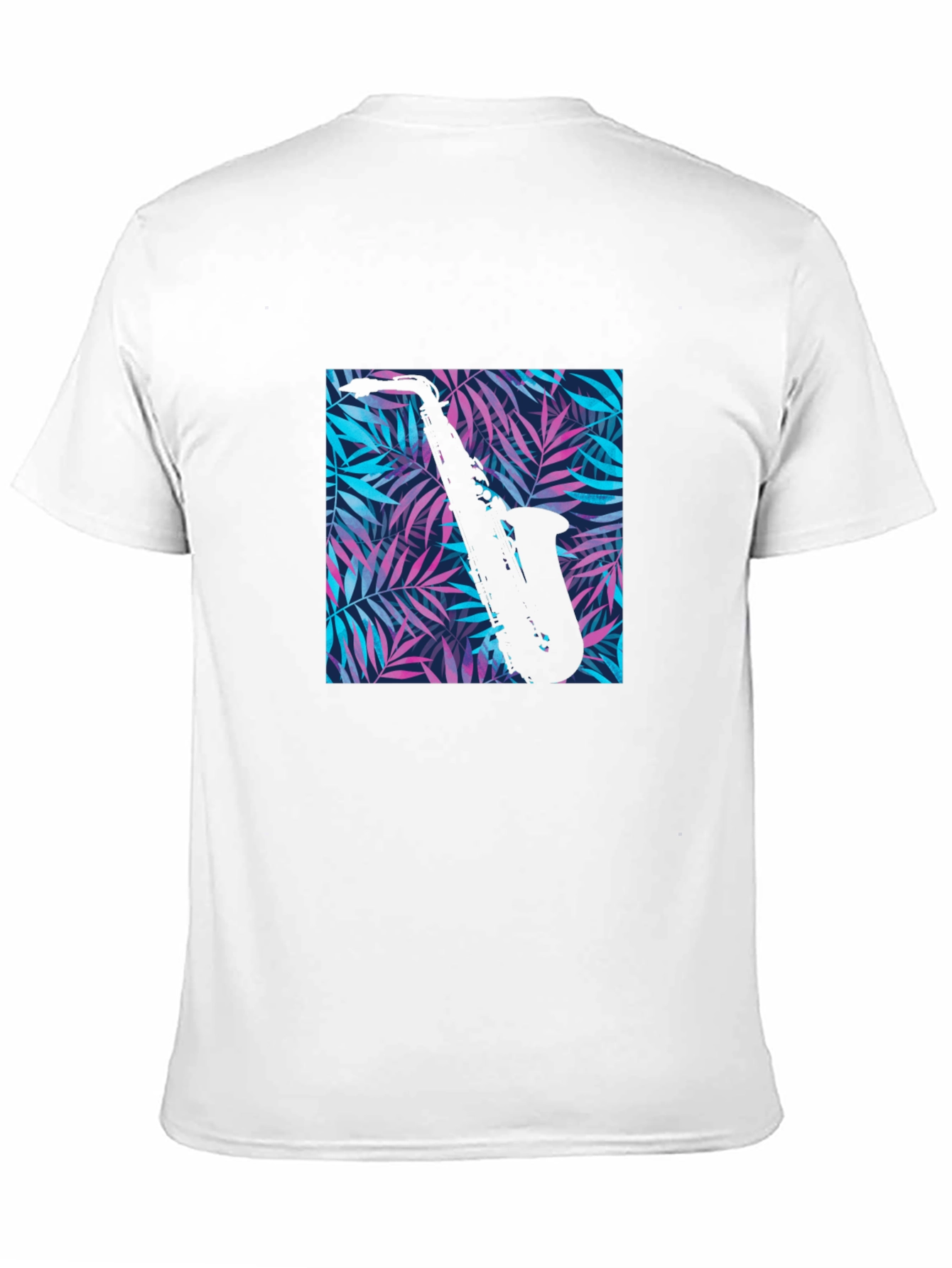 Black Tropical Saxophone Print Black T-Shirt view 11