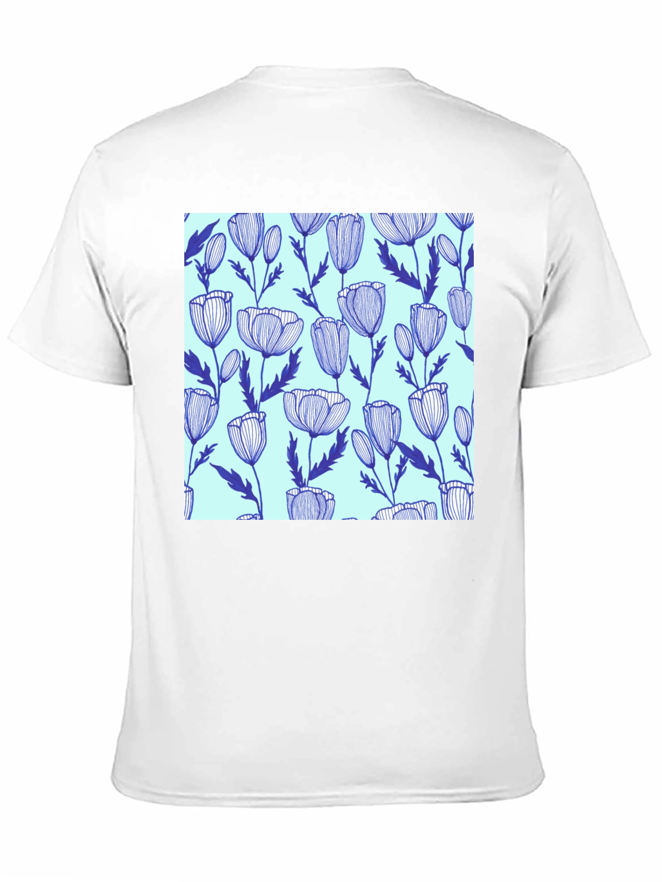 Black Floral Print Men's T-Shirt - Blue Poppies on Mint view 11