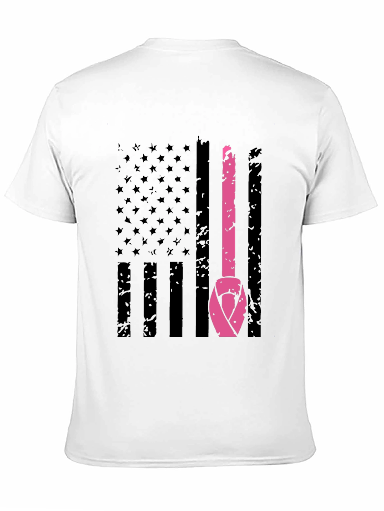 Black Breast Cancer Awareness US Flag T-Shirt view 11