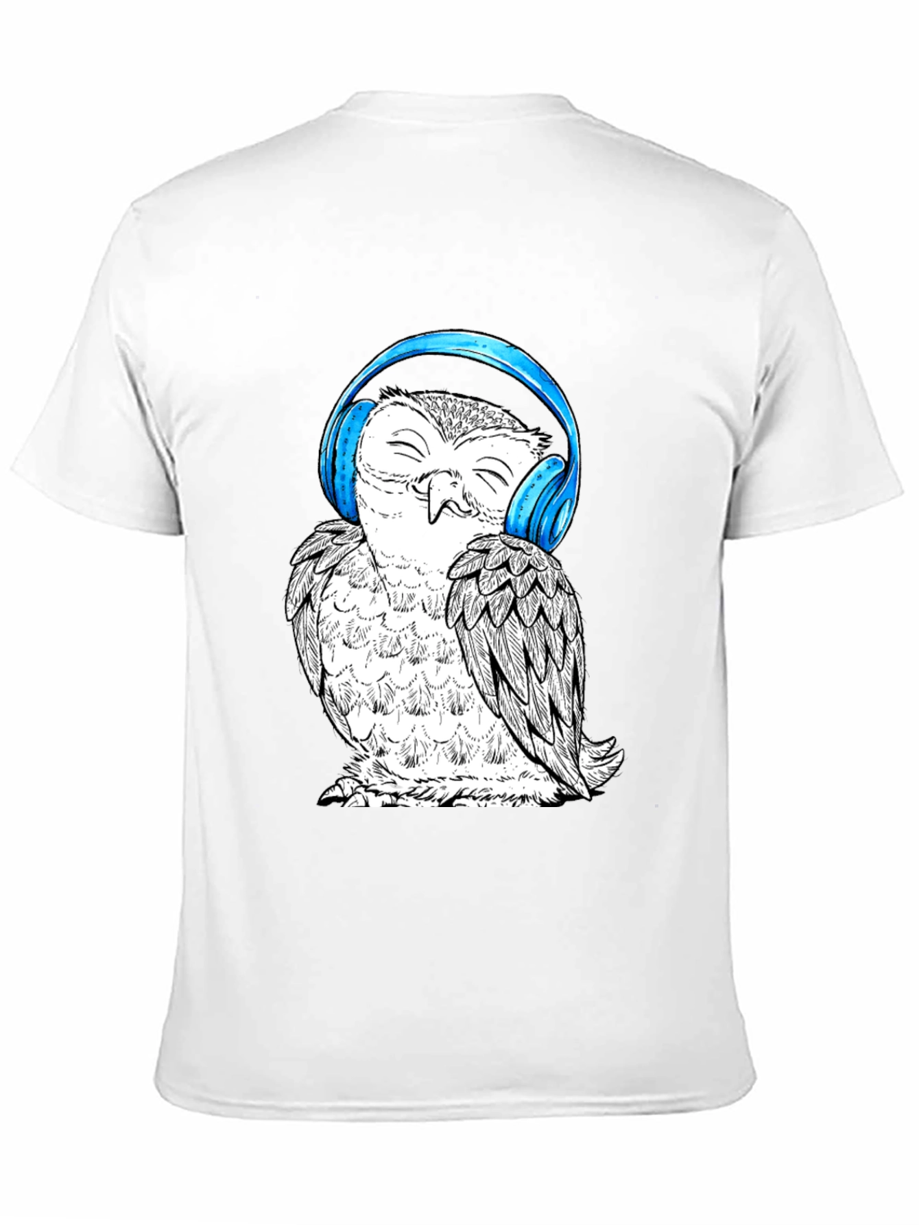 Black Owl with Headphones Graphic Tee - Black Cotton T-Shirt view 11