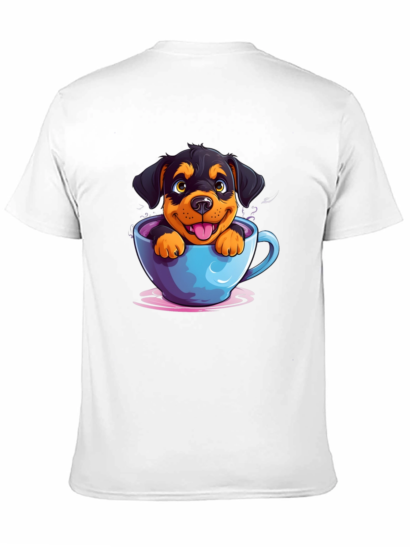 Black Cute Dog in Cup T-Shirt - Cartoon Rottweiler view 11