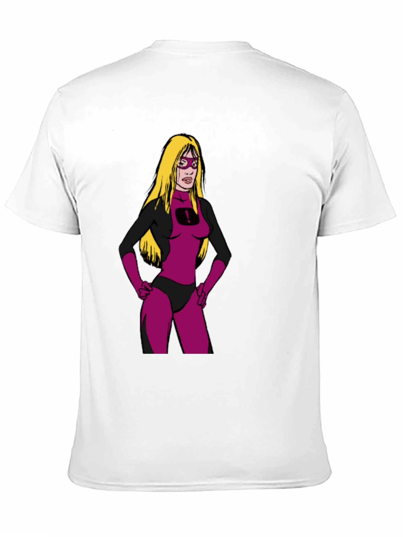 Black Cartoon Superheroine on Black T-Shirt view 11