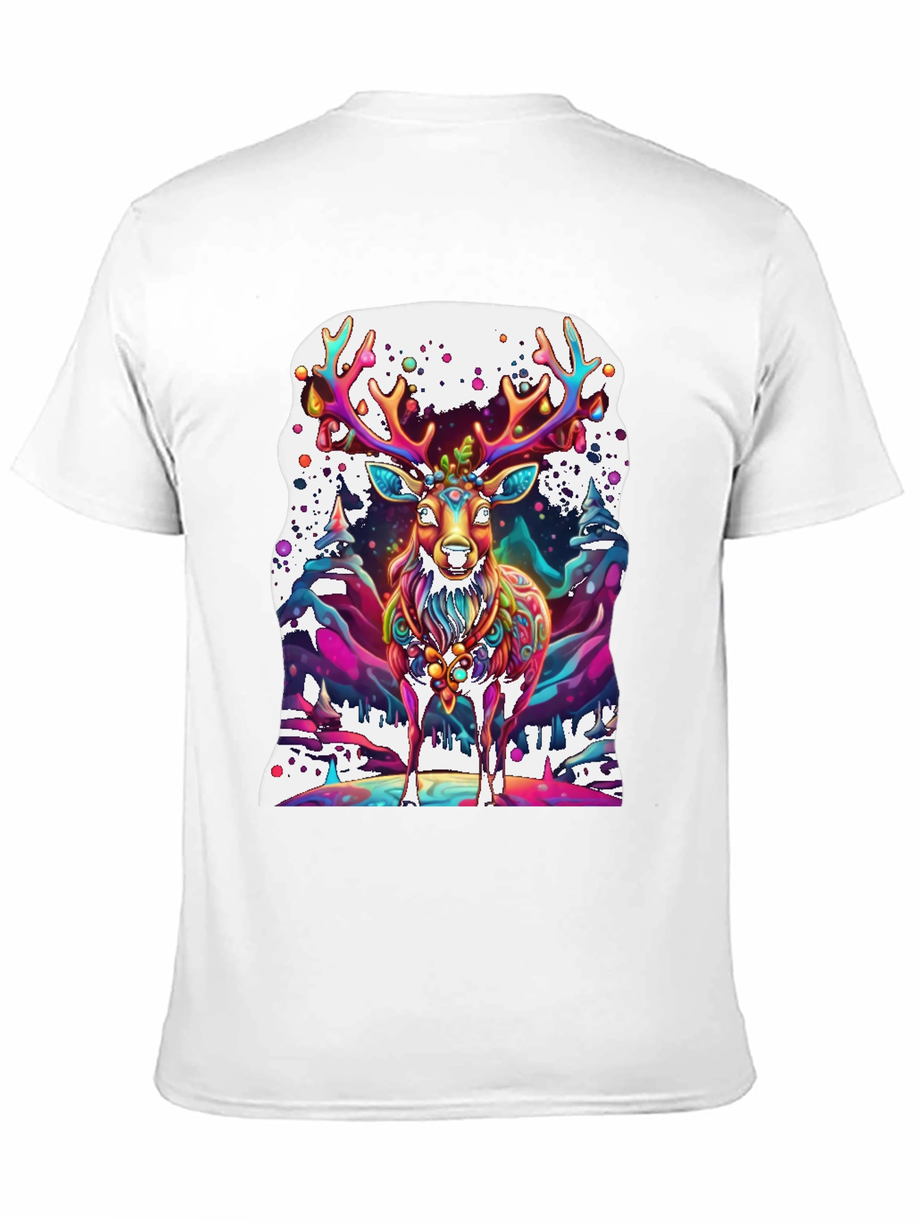 Black Psychedelic Deer Graphic Tee - Vivid Colorful Print view 11