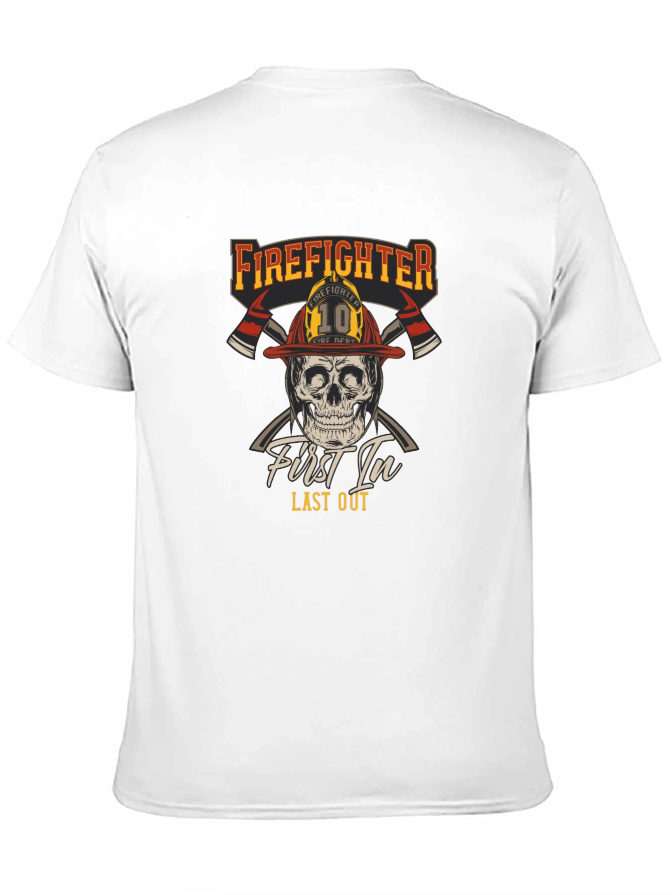 Black Firefighter Skull T-Shirt - First In Last Out Graphic Tee view 11