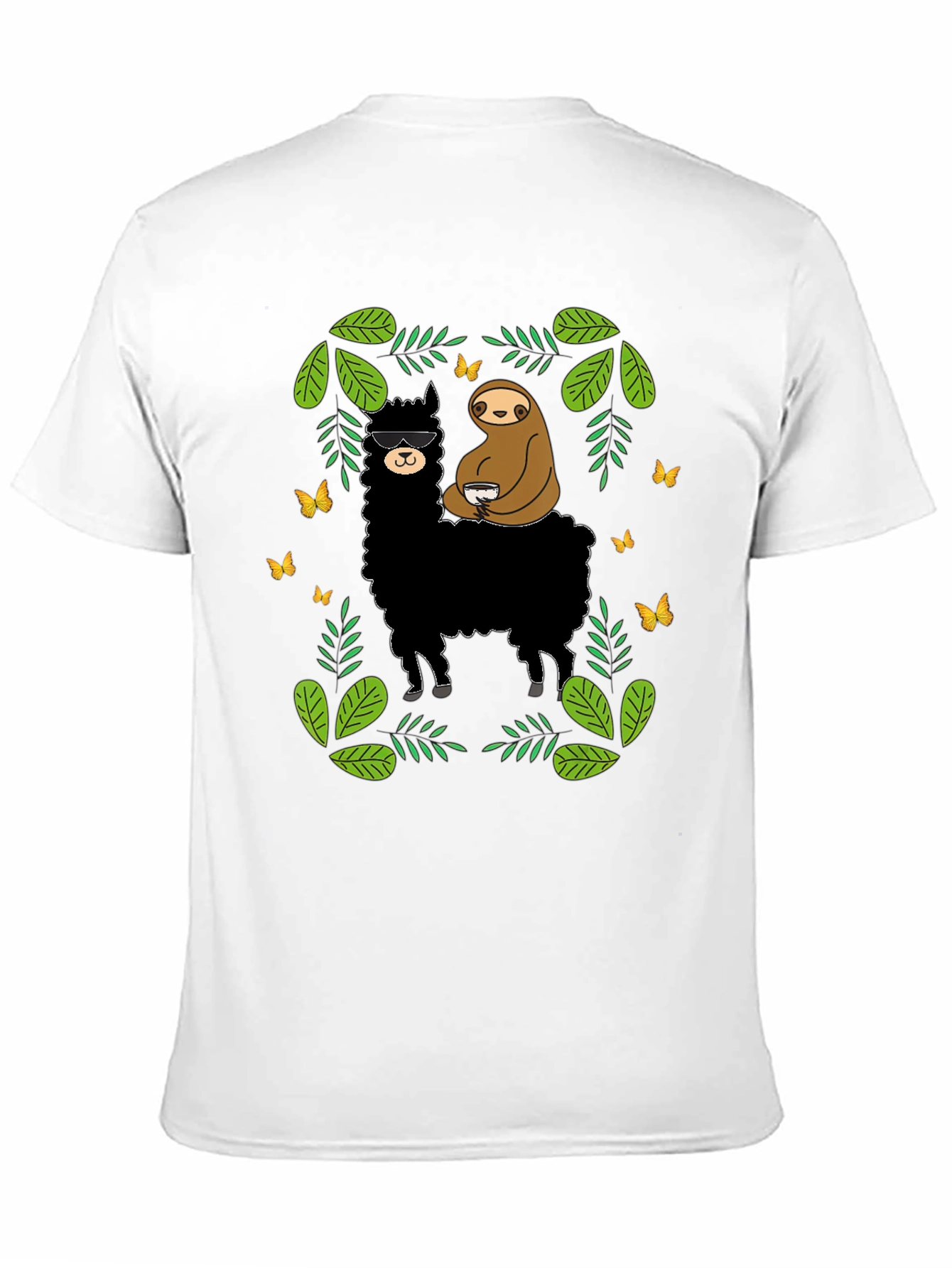 Black Llama & Sloth Graphic Tee - Black Cotton view 11