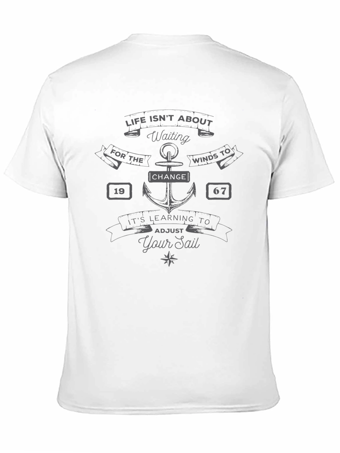 Black Nautical Inspirational T-Shirt - Adjust Your Sail view 11