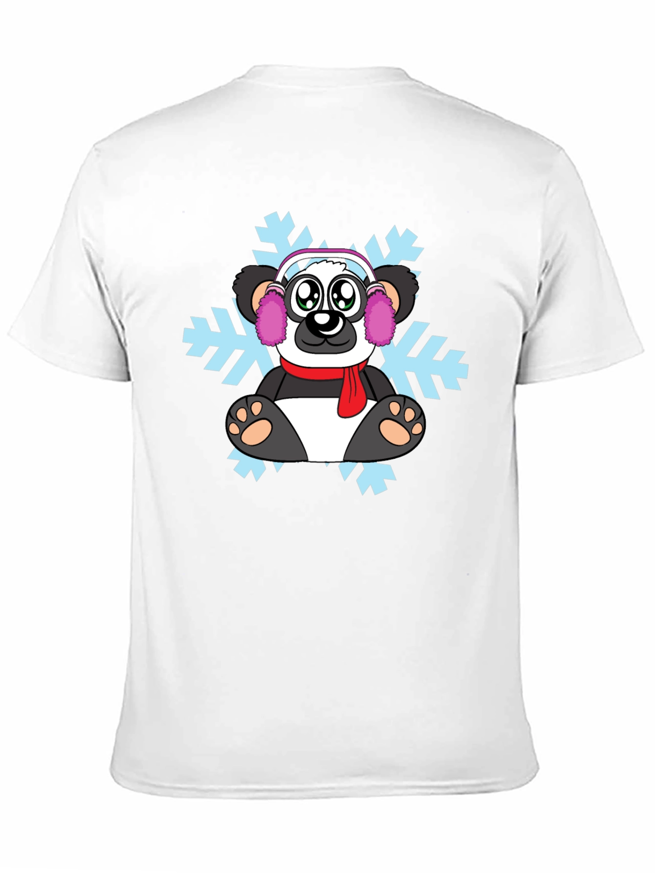 Black Cute Winter Panda T-Shirt - Snowflake Design view 11