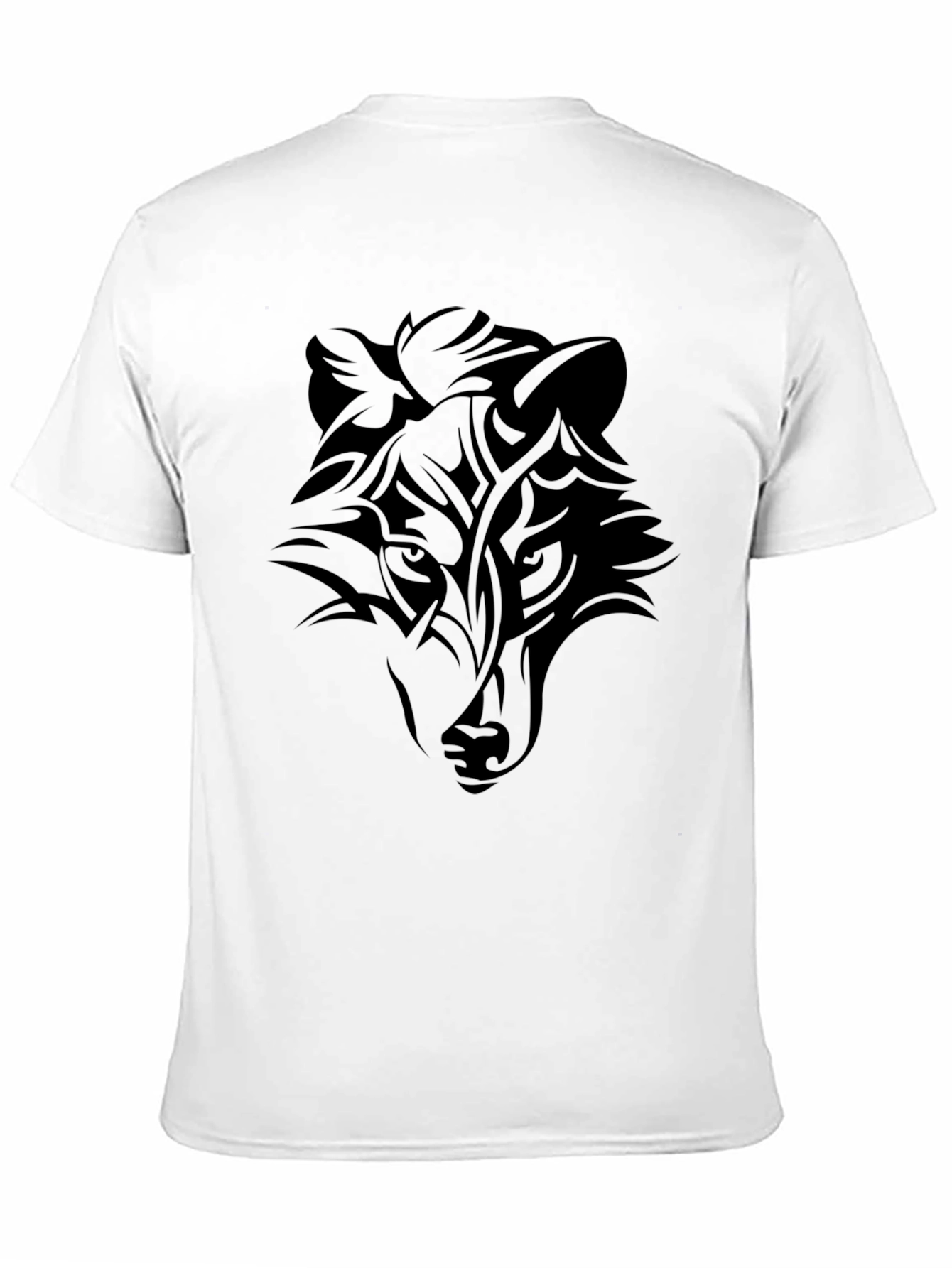 Black Men's Black Wolf Graphic Tee - Tribal Style view 11