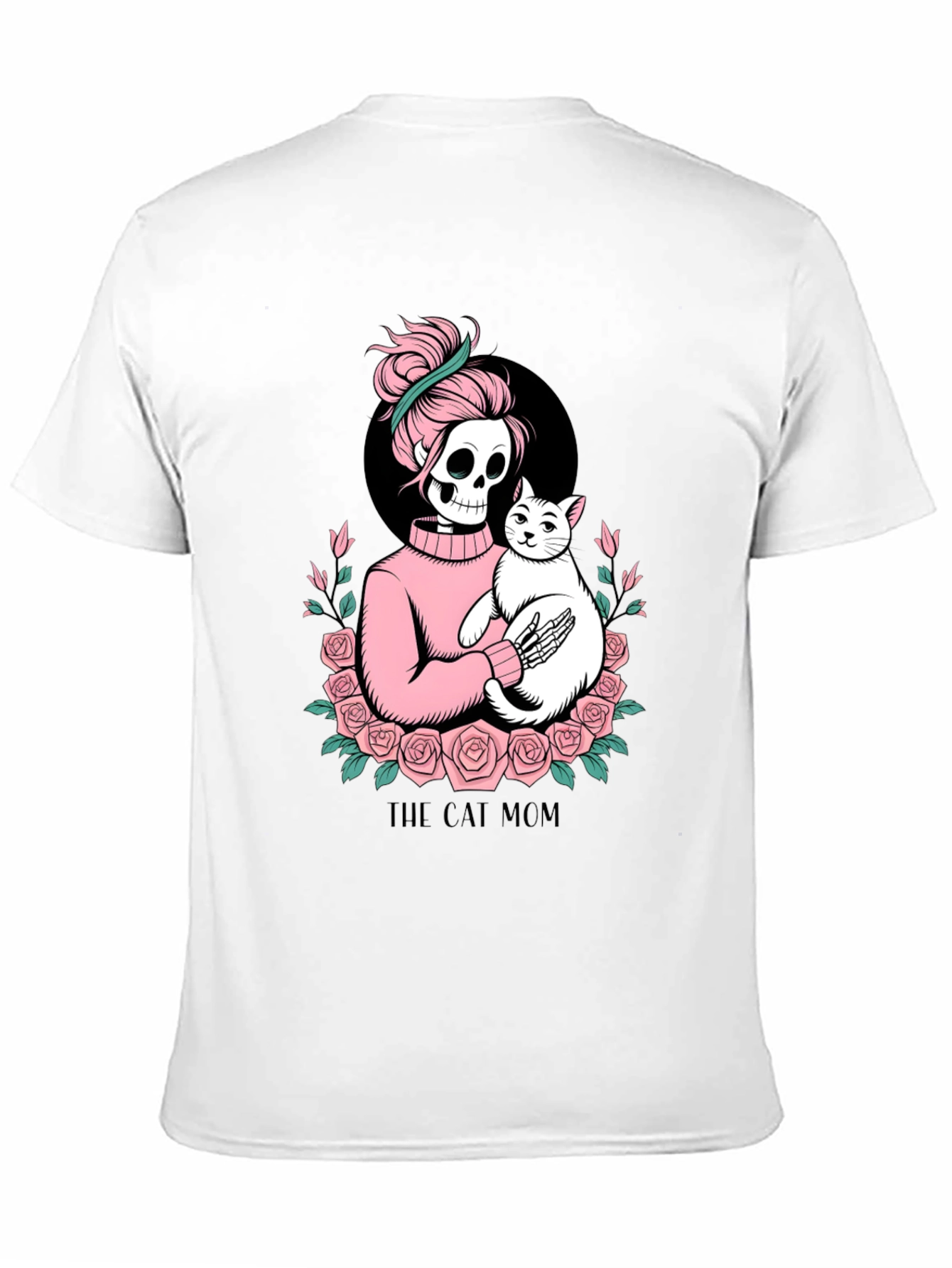 Black Skeleton Cat Mom Graphic Tee - Black view 11