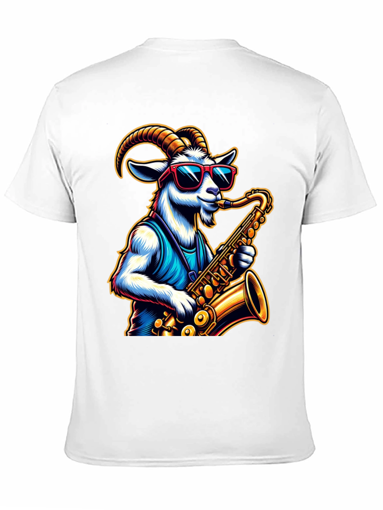 Black Cool Goat Saxophone Player Graphic Tee view 11