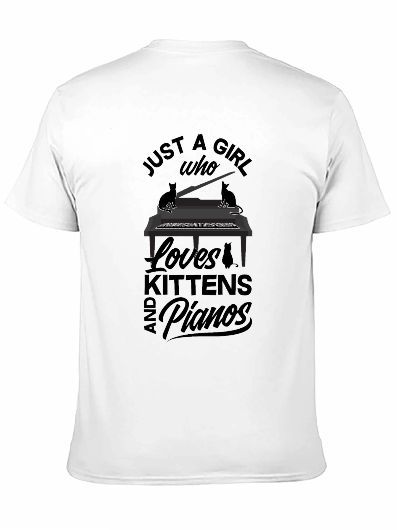 Black Just A Girl Who Loves Kittens and Pianos T-Shirt view 11