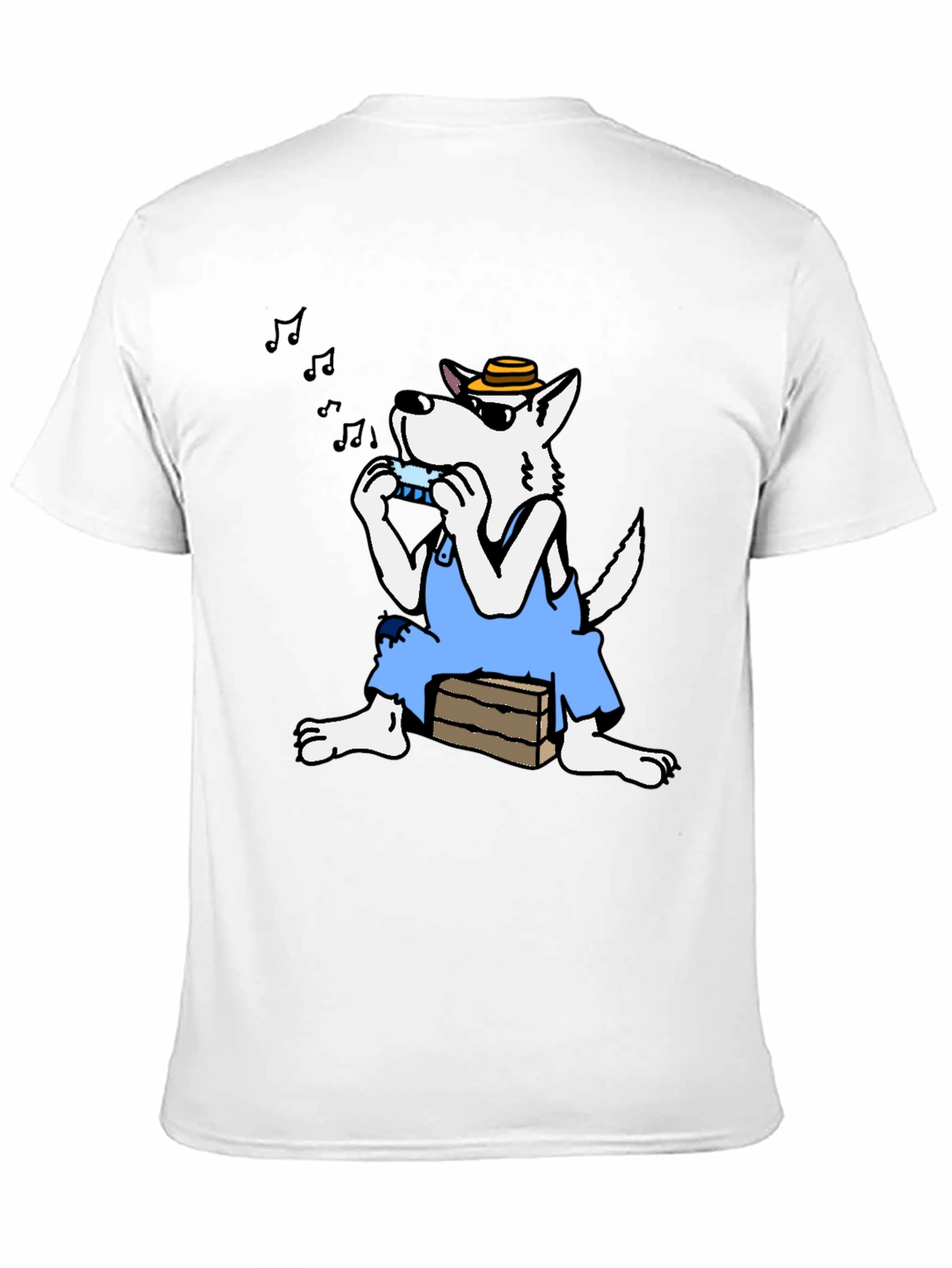 Black Cartoon Wolf Harmonica T-Shirt view 11