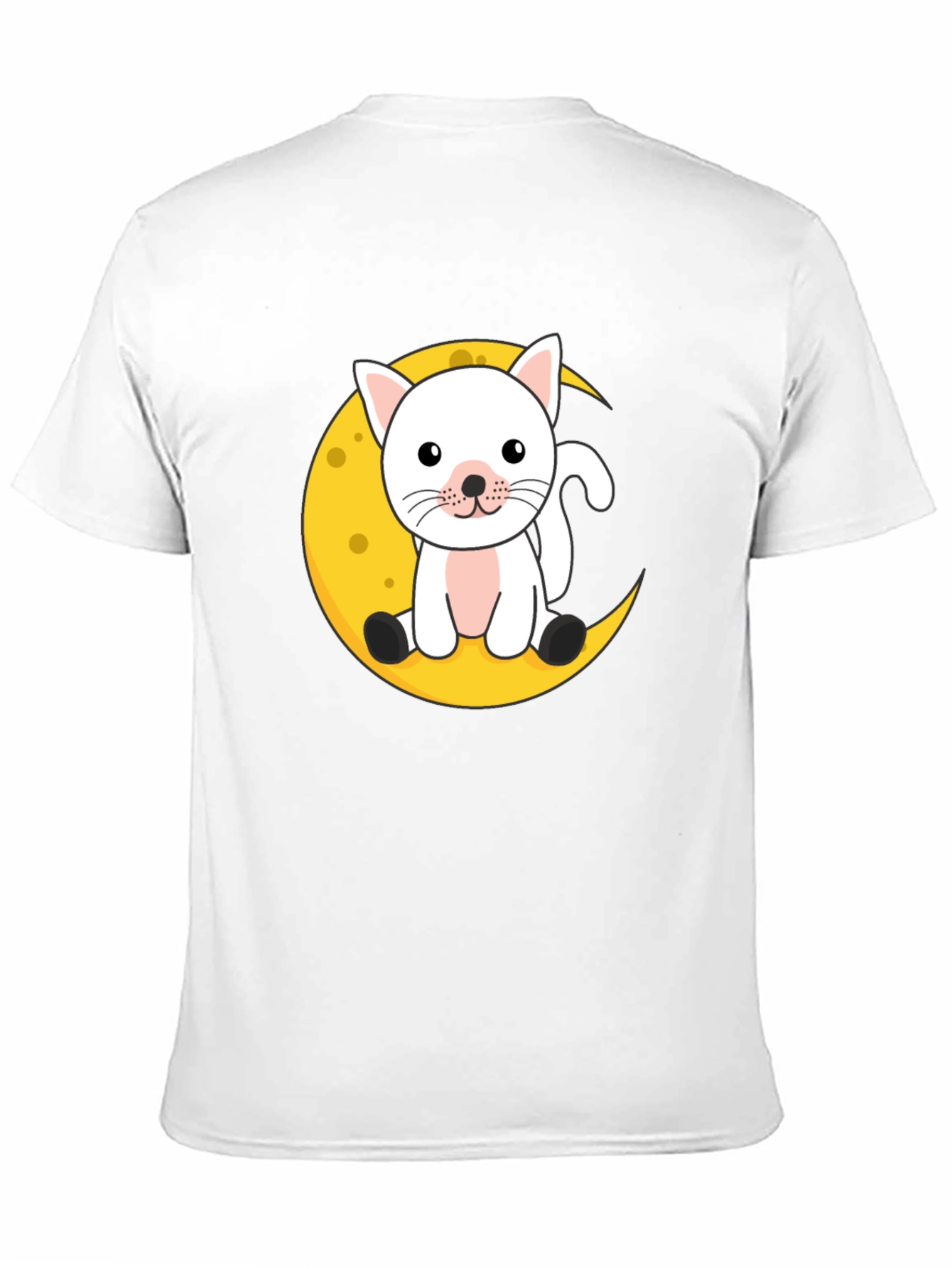 Black Cute Cat on Moon Graphic Black T-Shirt view 11