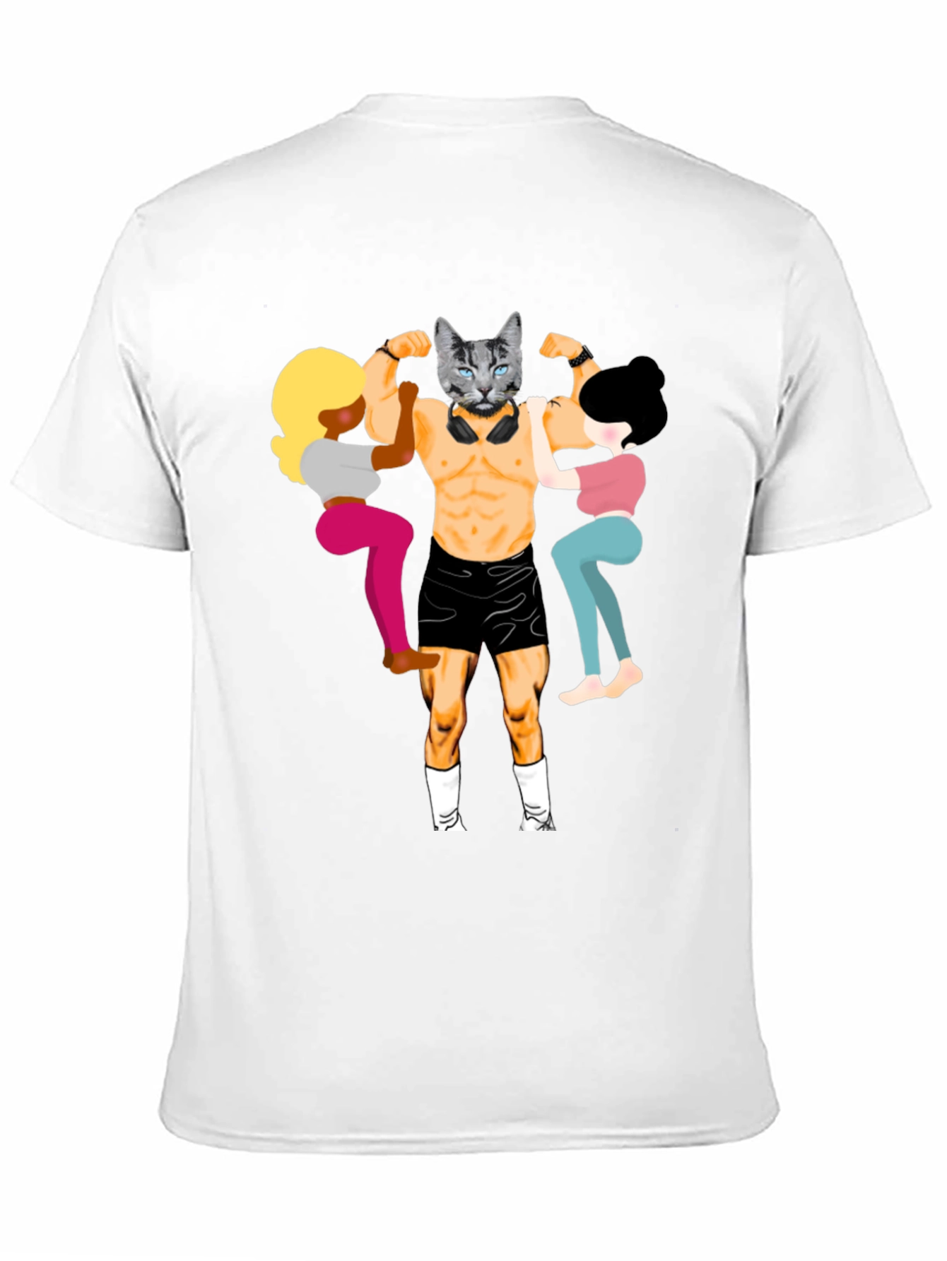 Black Funny Cat Bodybuilder Graphic Tee view 11