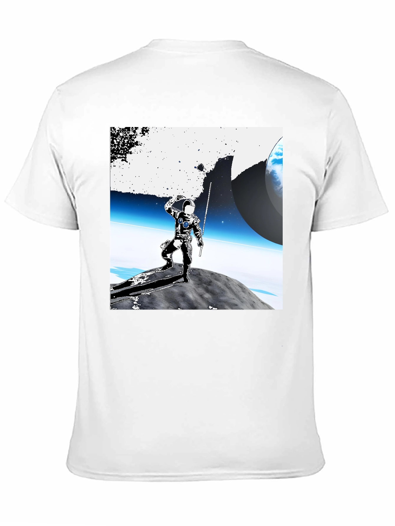 Black Astronaut on Moon Graphic Tee - Black Cotton view 11