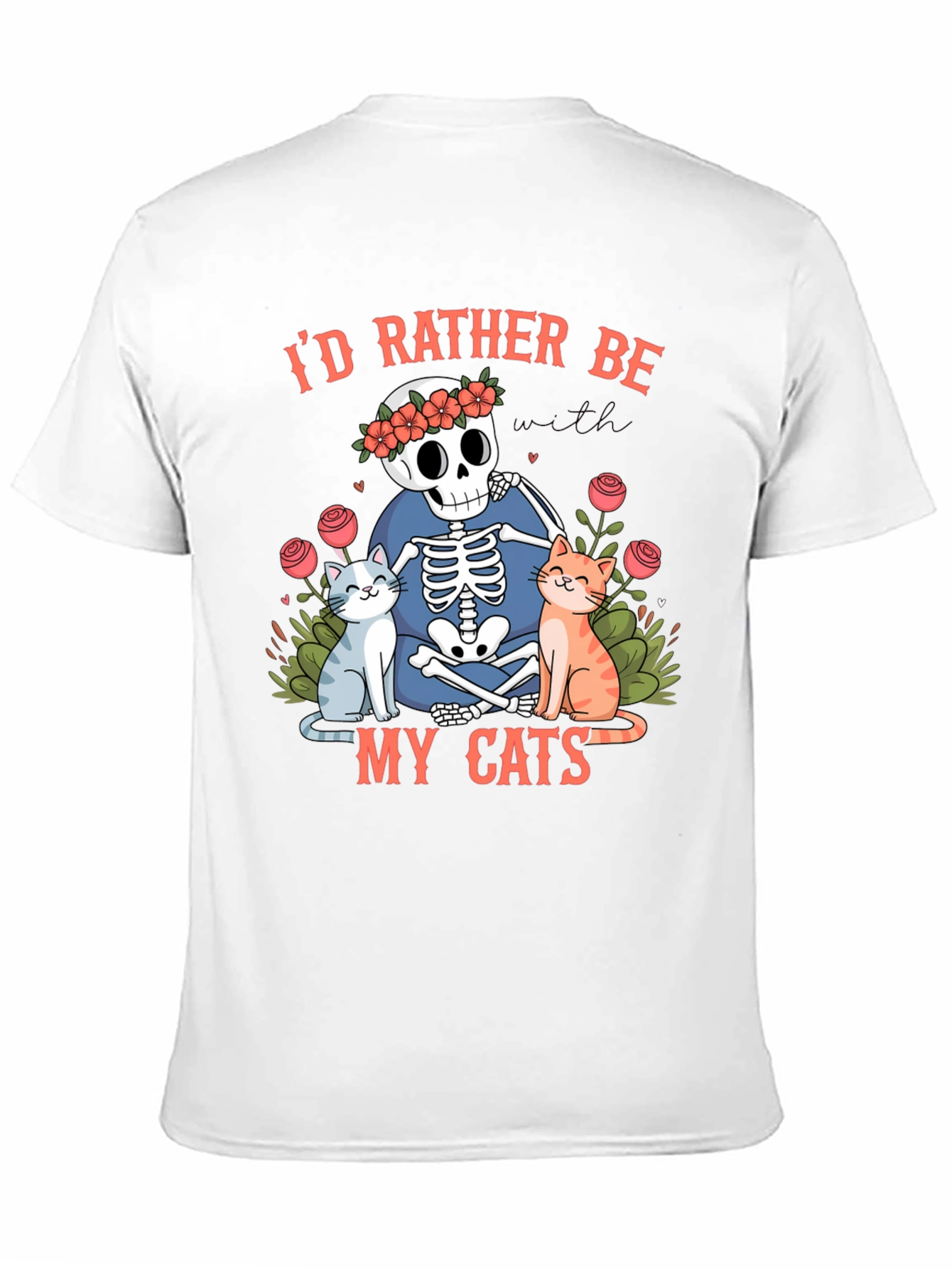Black Skeleton & Cats Graphic Tee - "I'd Rather Be With My Cats" view 11