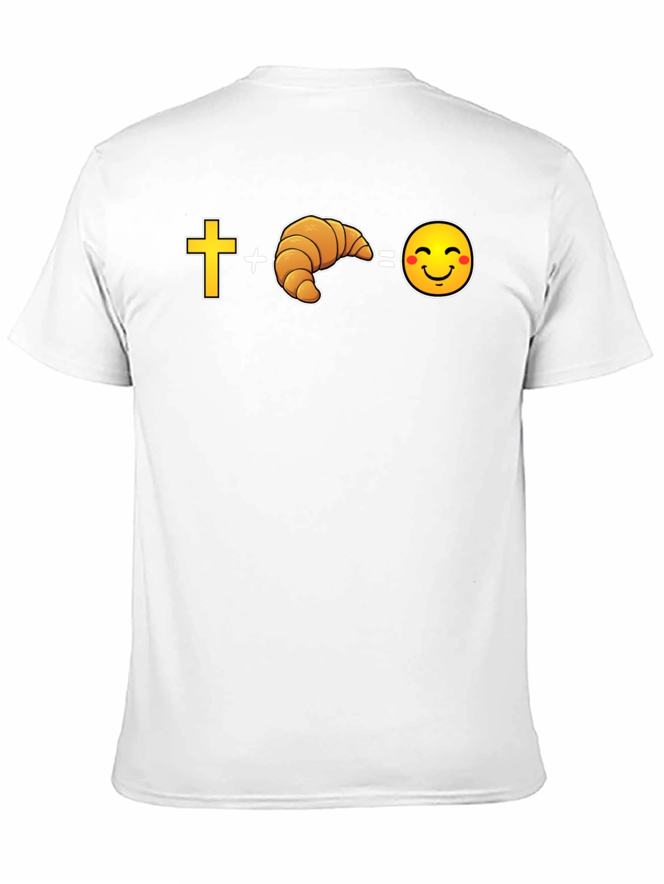 Black Cross Plus Croissant Equals Happy Face Graphic Tee view 11
