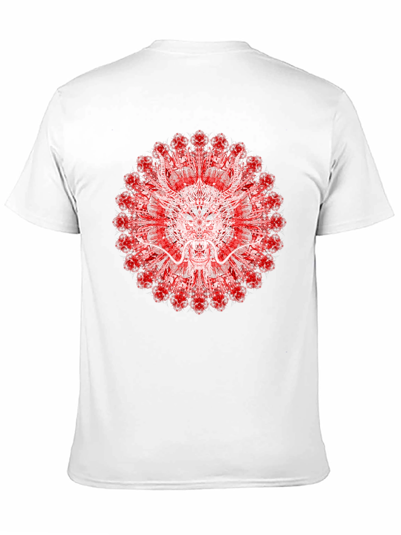 Black Dragon Mandala Graphic Tee - Unique Red & White Design view 11