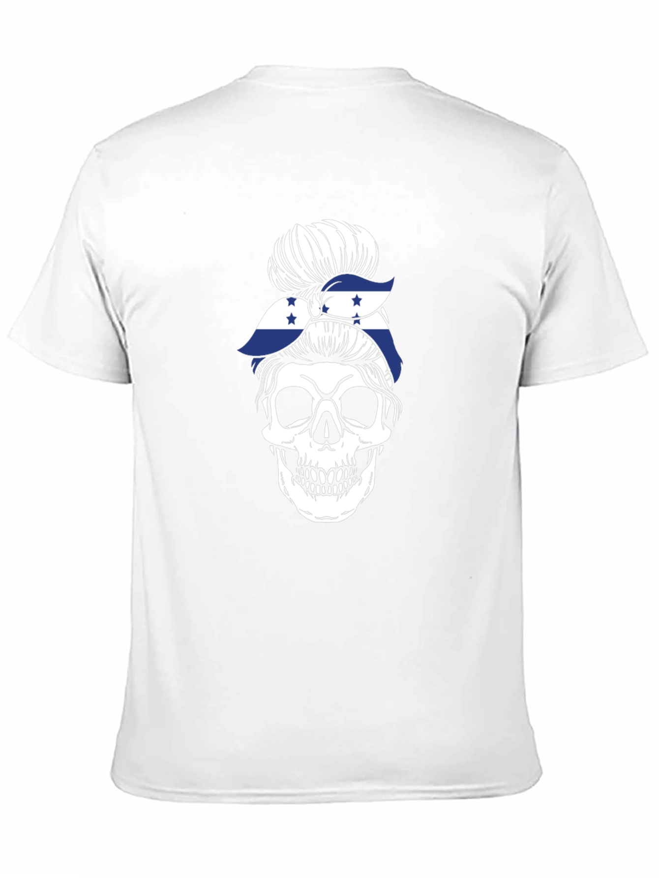 Black Skull Messy Bun Honduras Flag T-Shirt view 11