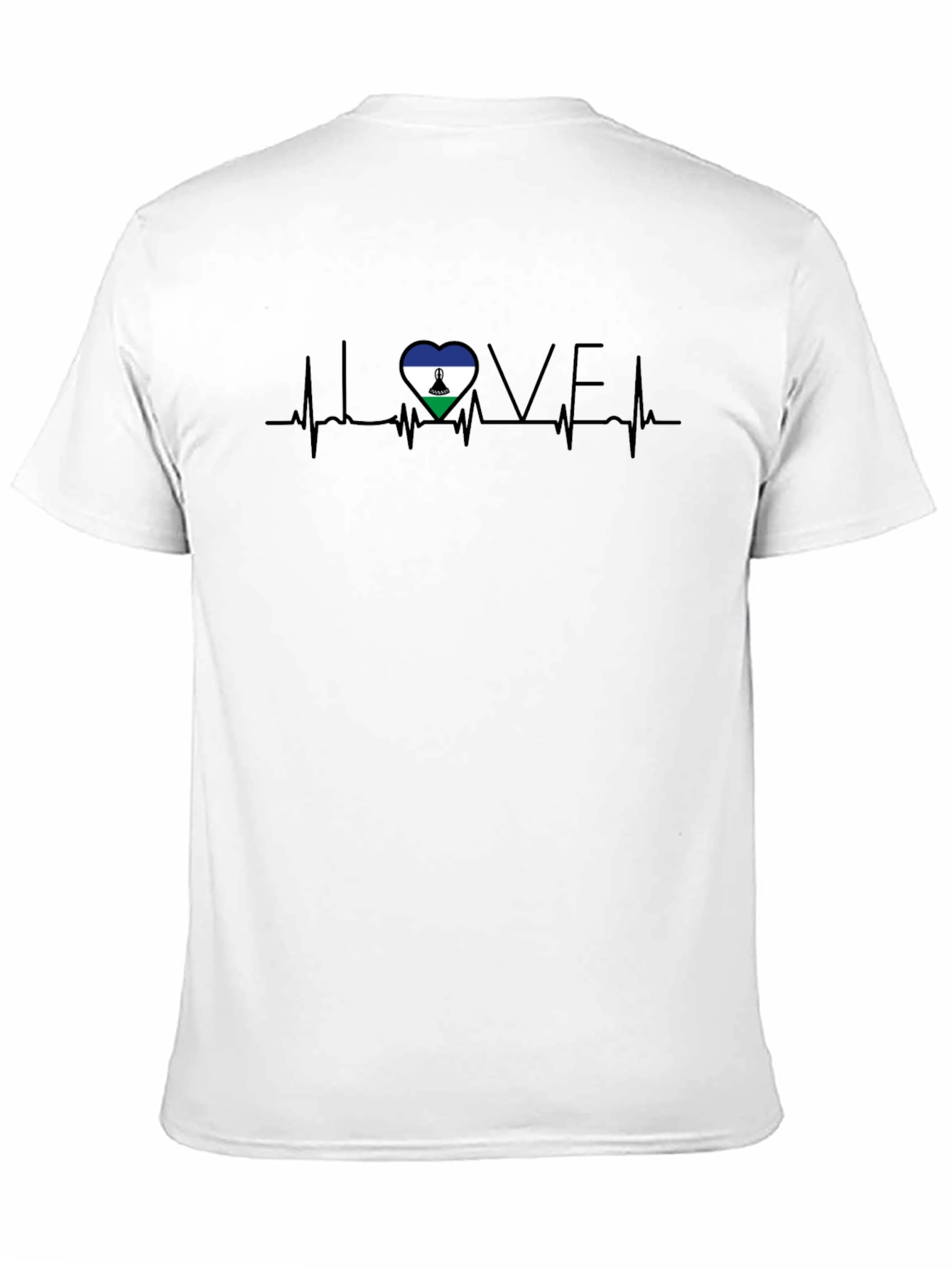 Black Lesotho Flag Heartbeat LOVE Graphic Tee view 11