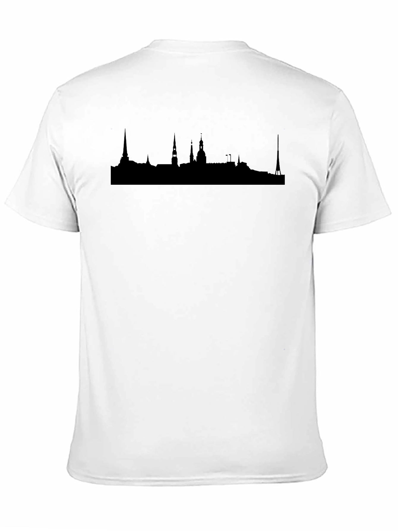 Black Men's Black Graphic T-Shirt - Cityscape Silhouette view 11