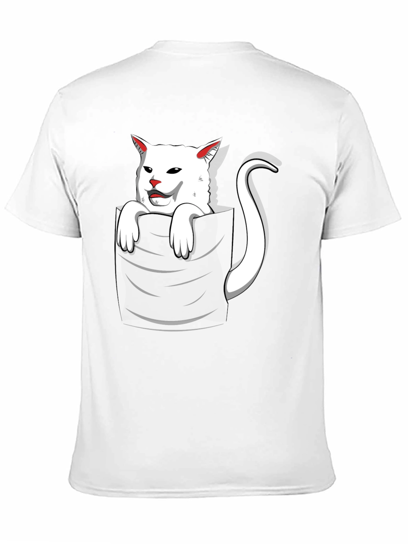 Black Cat Pocket T-Shirt - Funny White Cat Design view 11