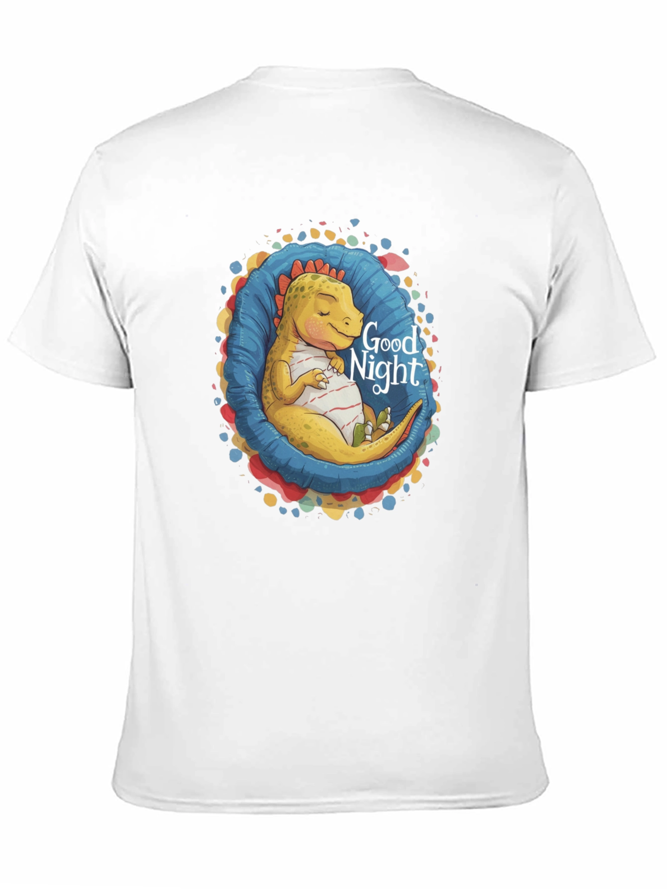 Black Cute Sleeping Dinosaur 'Good Night' Black T-Shirt view 11