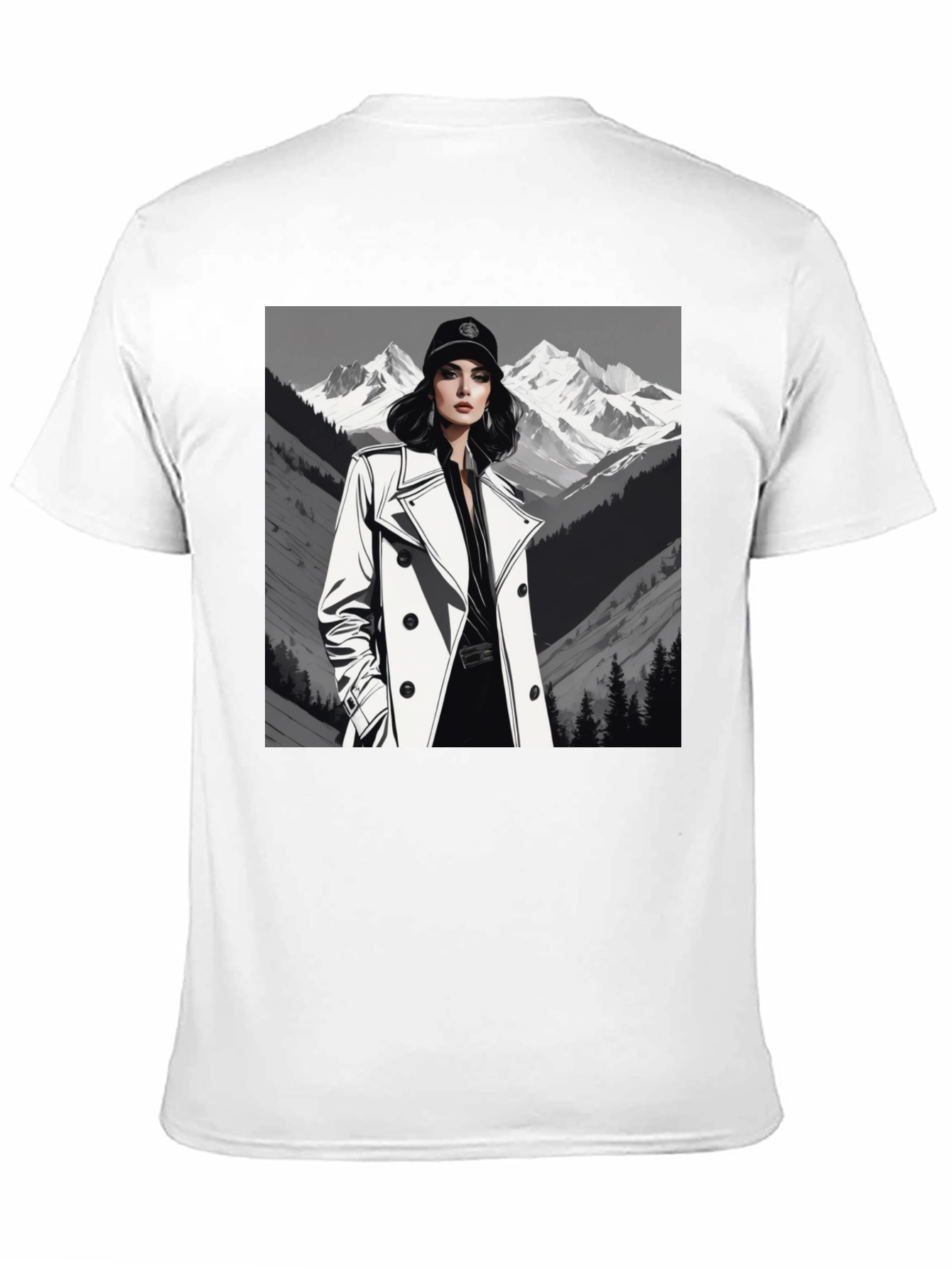 Black Stylish Woman Mountain Tee - Black Cotton Blend view 11