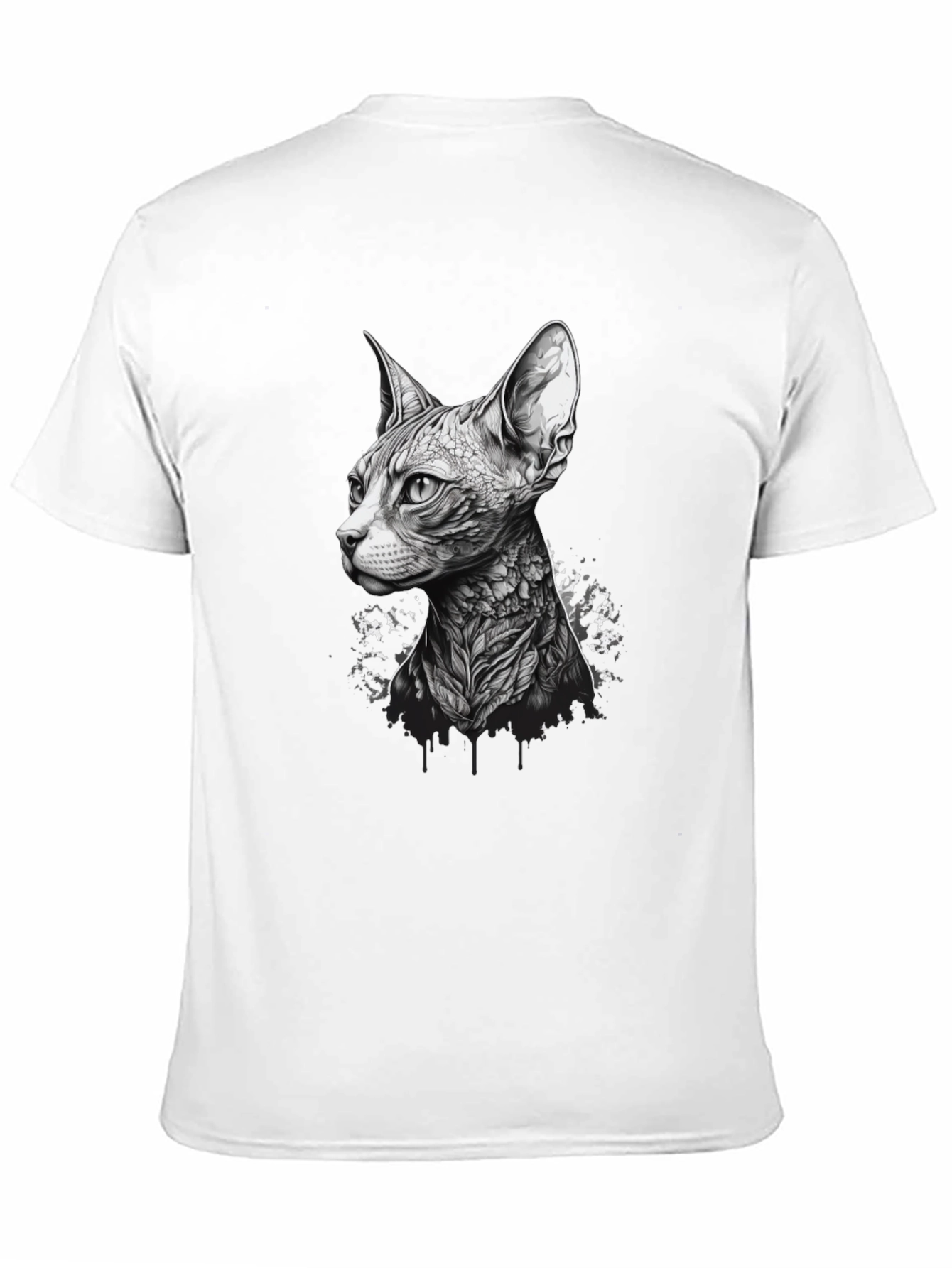 Black Sphynx Cat Tattoo Style Black T-Shirt view 11