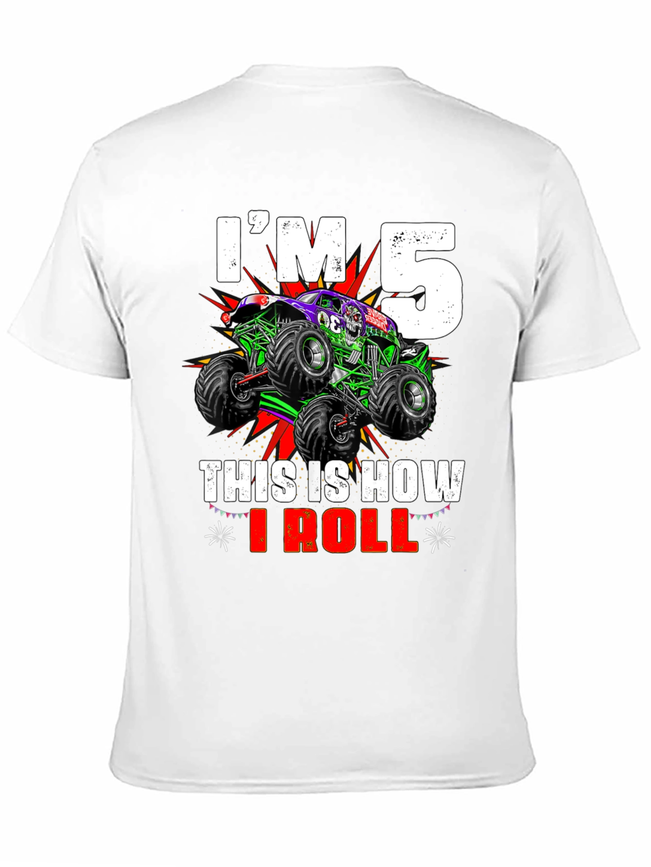 Black I'm 5 This Is How I Roll Monster Truck T-Shirt view 11