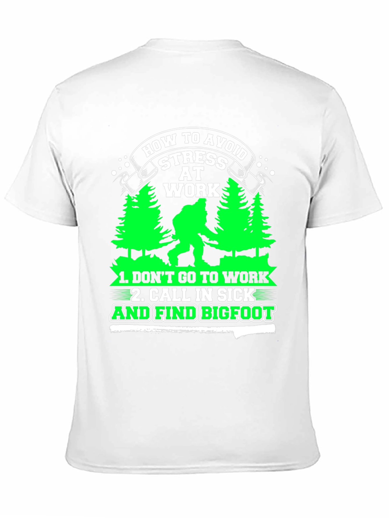 Black Avoid Stress at Work Bigfoot Graphic Tee view 11