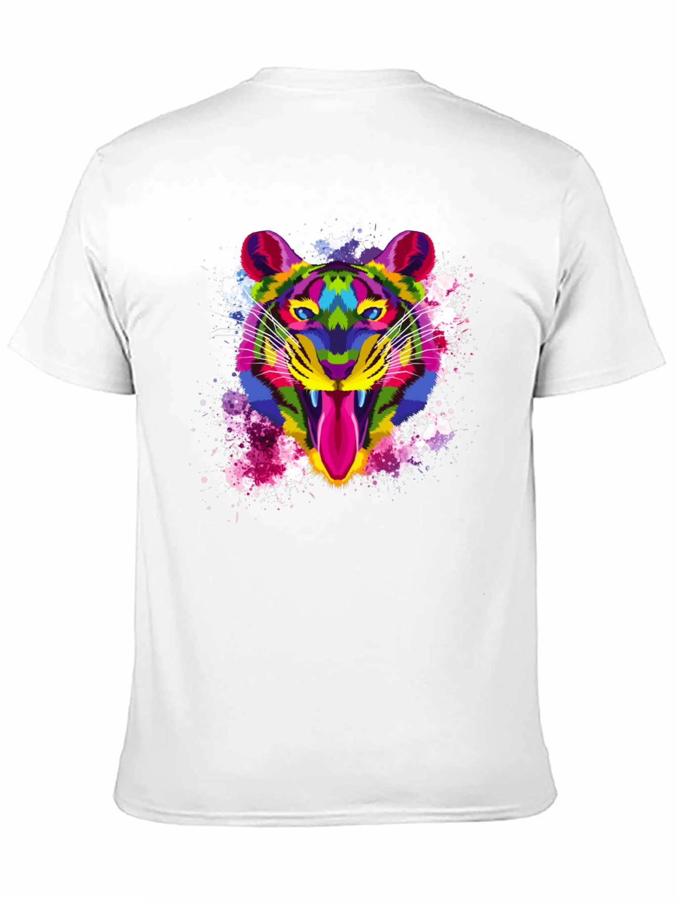 Black Colorful Tiger Graphic Print Men's Black T-Shirt view 11