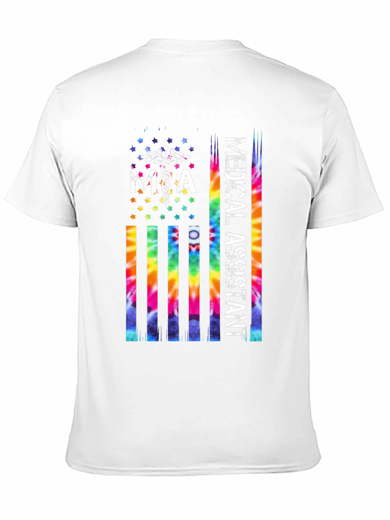 Black Medical Assistant Tie Dye American Flag T-Shirt view 11