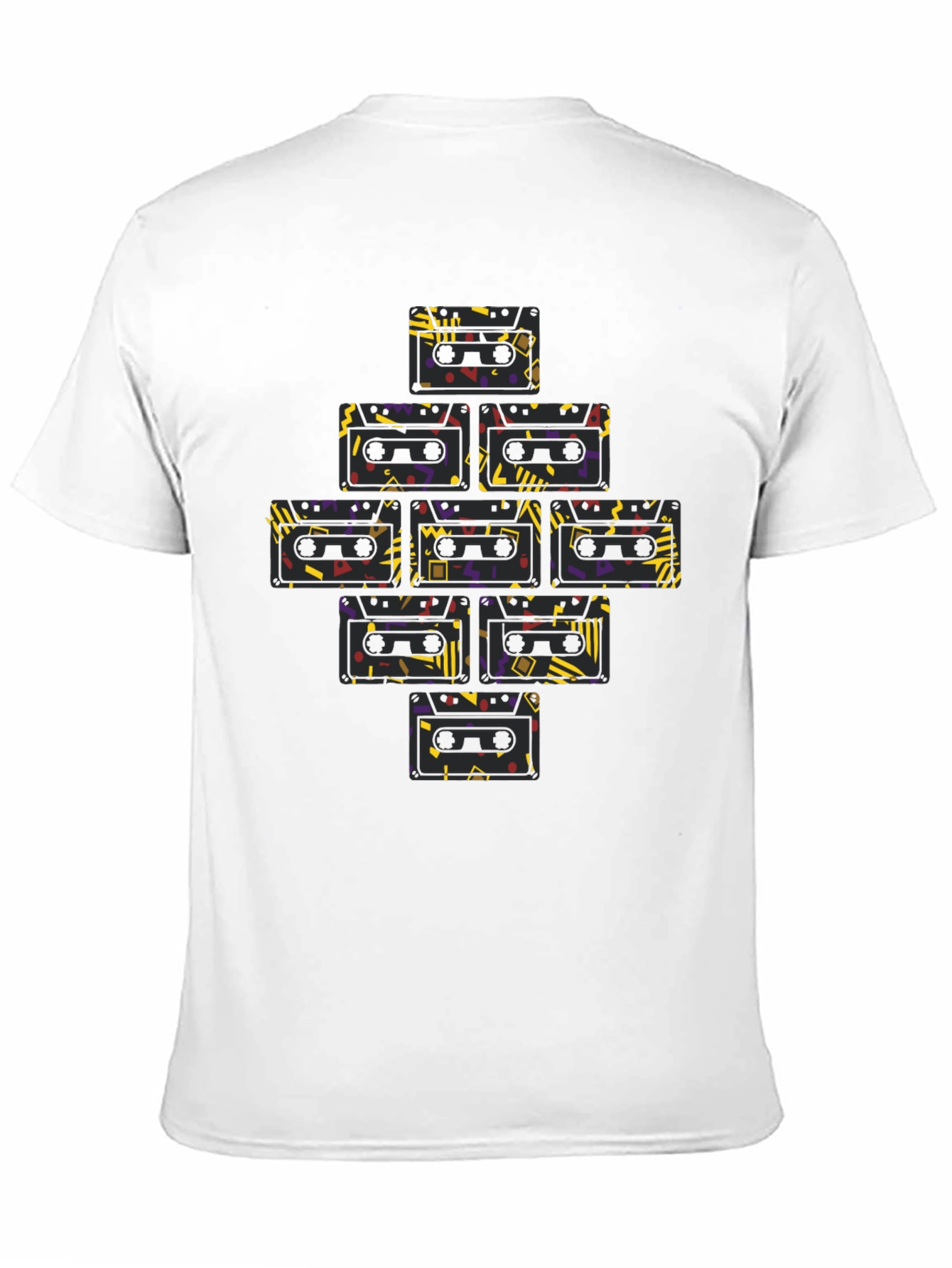 Black Retro Cassette Tape Pattern T-Shirt view 11