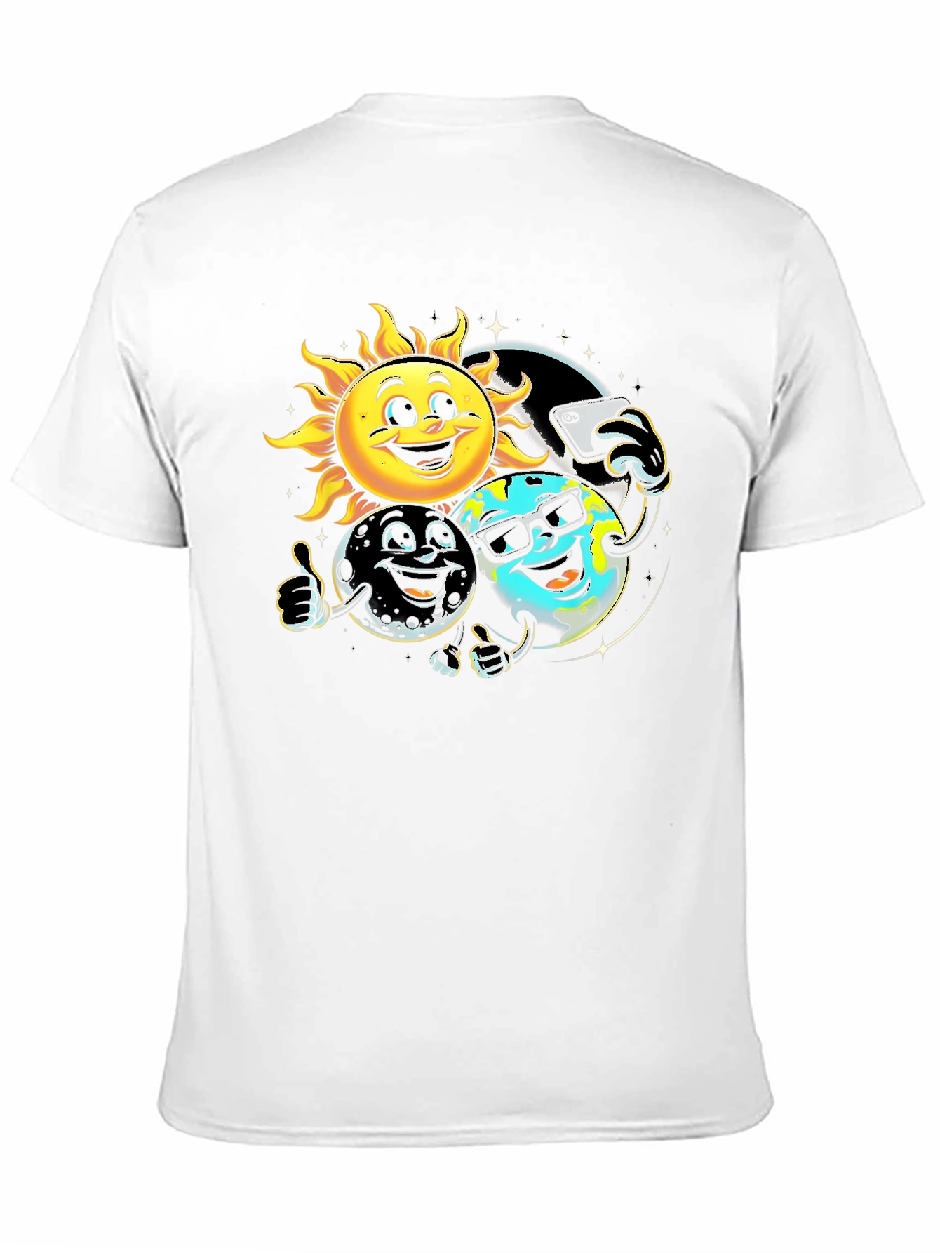 Black Cartoon Planet Selfie T-Shirt view 11