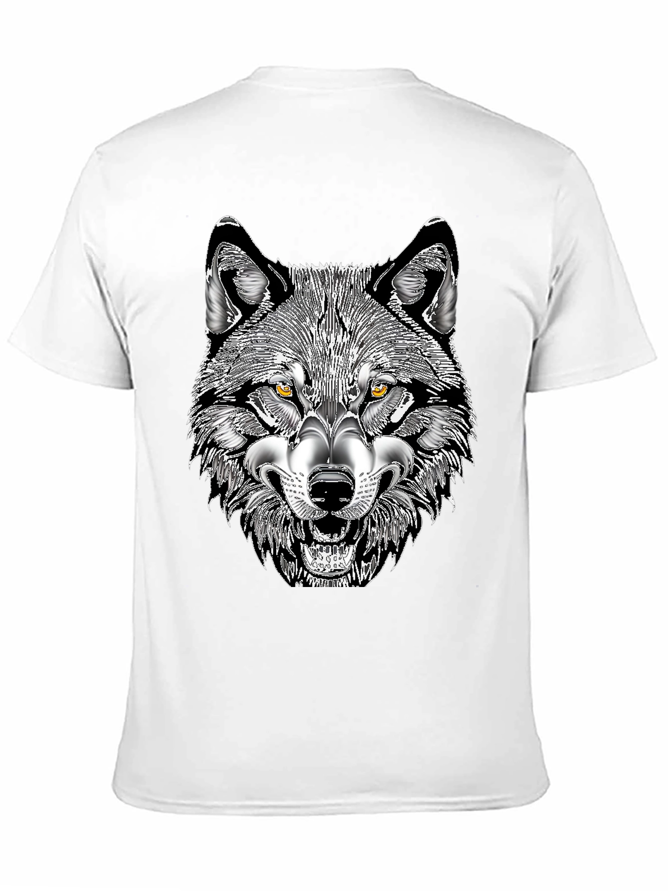 Black Men's Black T-Shirt with Wolf Graphic Print view 11