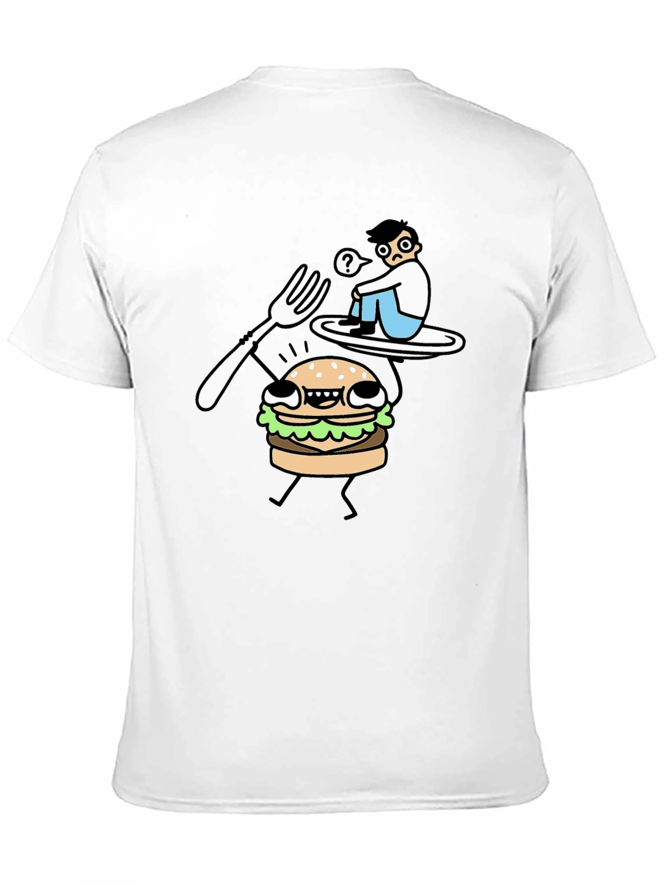 Black Funny Cartoon Burger T-Shirt - Black Cotton Tee view 11