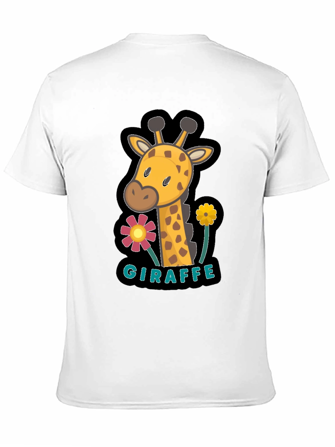 Black Cute Giraffe Flower Graphic Black T-Shirt view 11