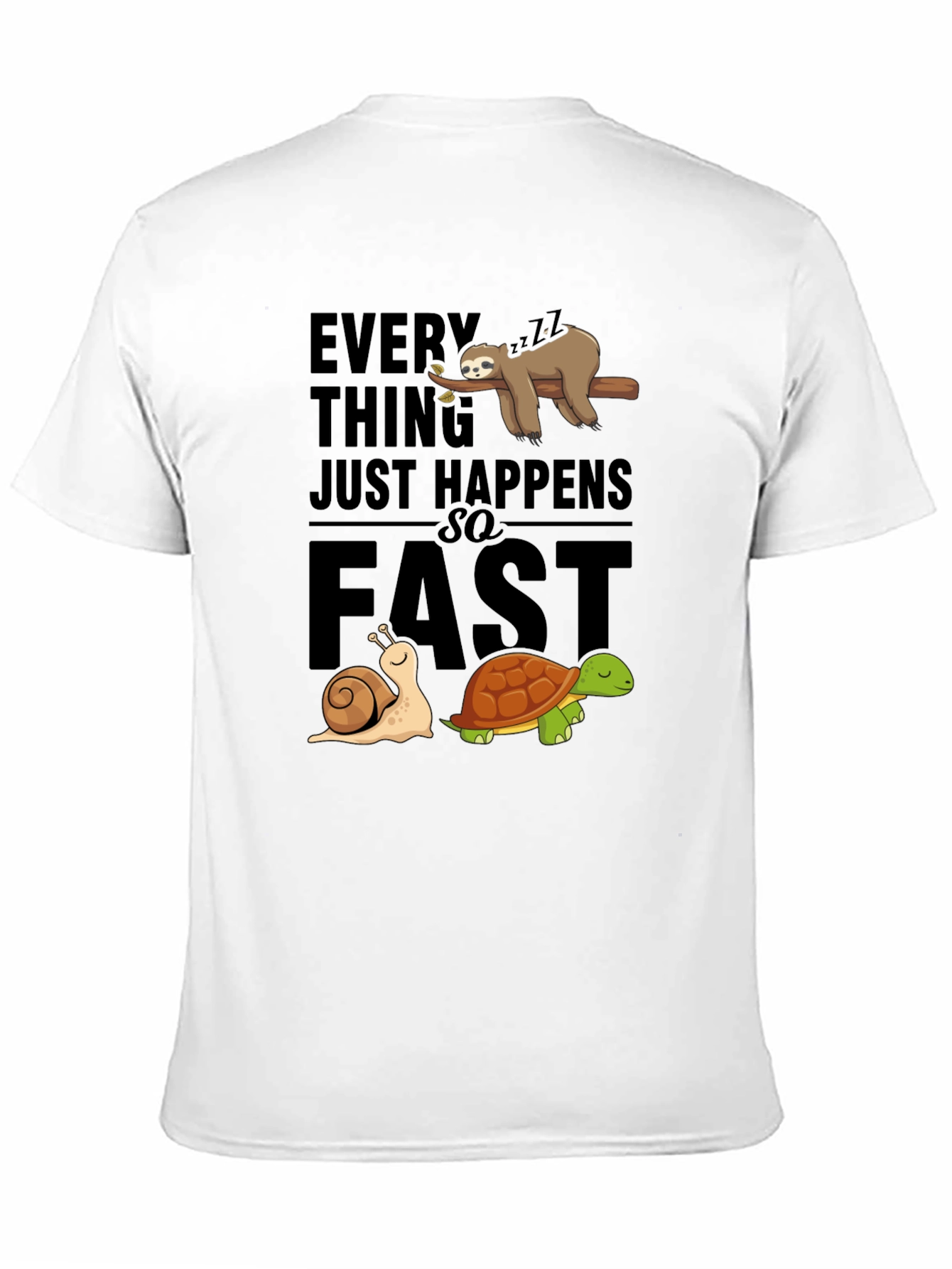 Black Funny Sloth Snail Turtle Graphic T-Shirt view 11
